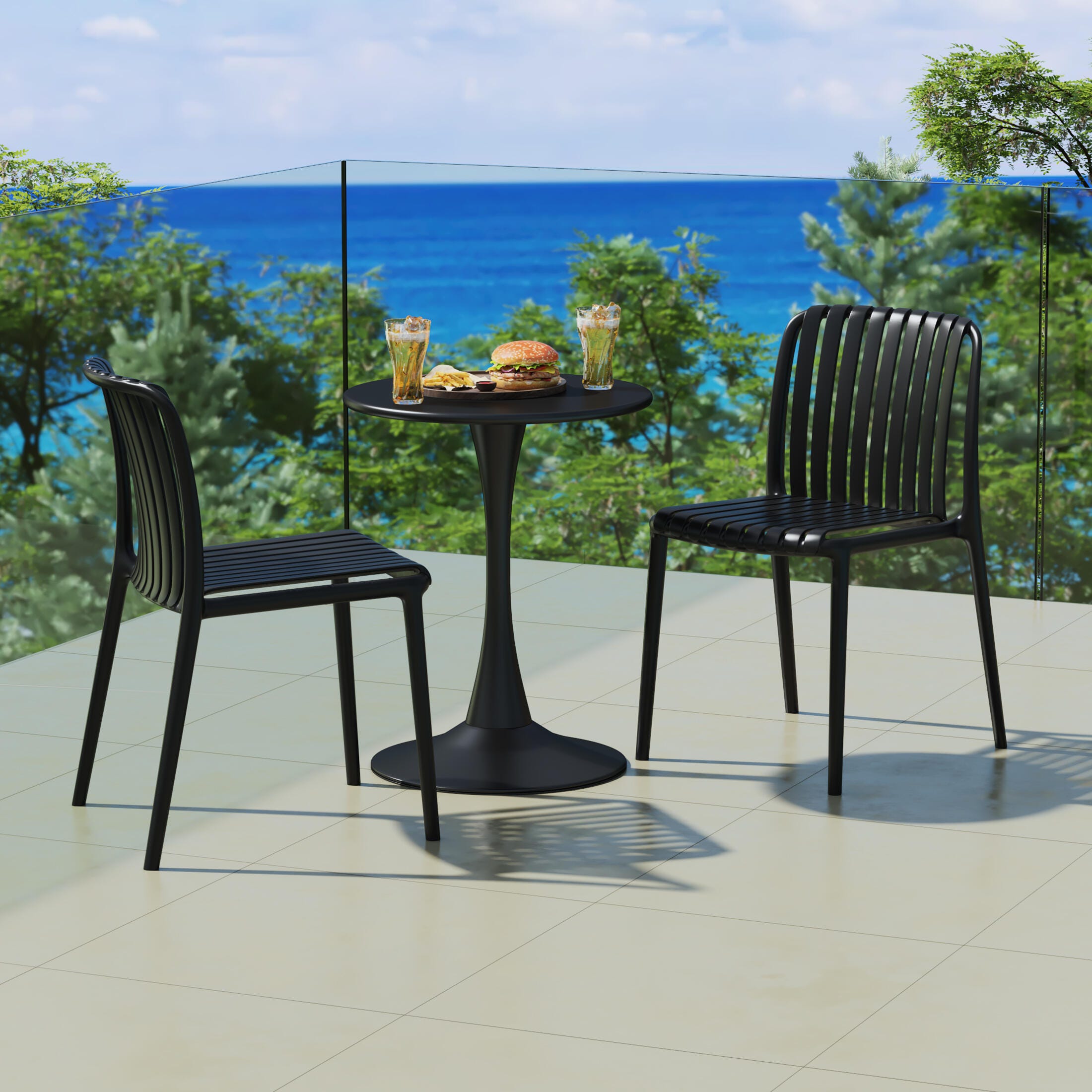 Westin Furniture Harlow Outdoor Dining Chair (Set of 2), Black, rollover