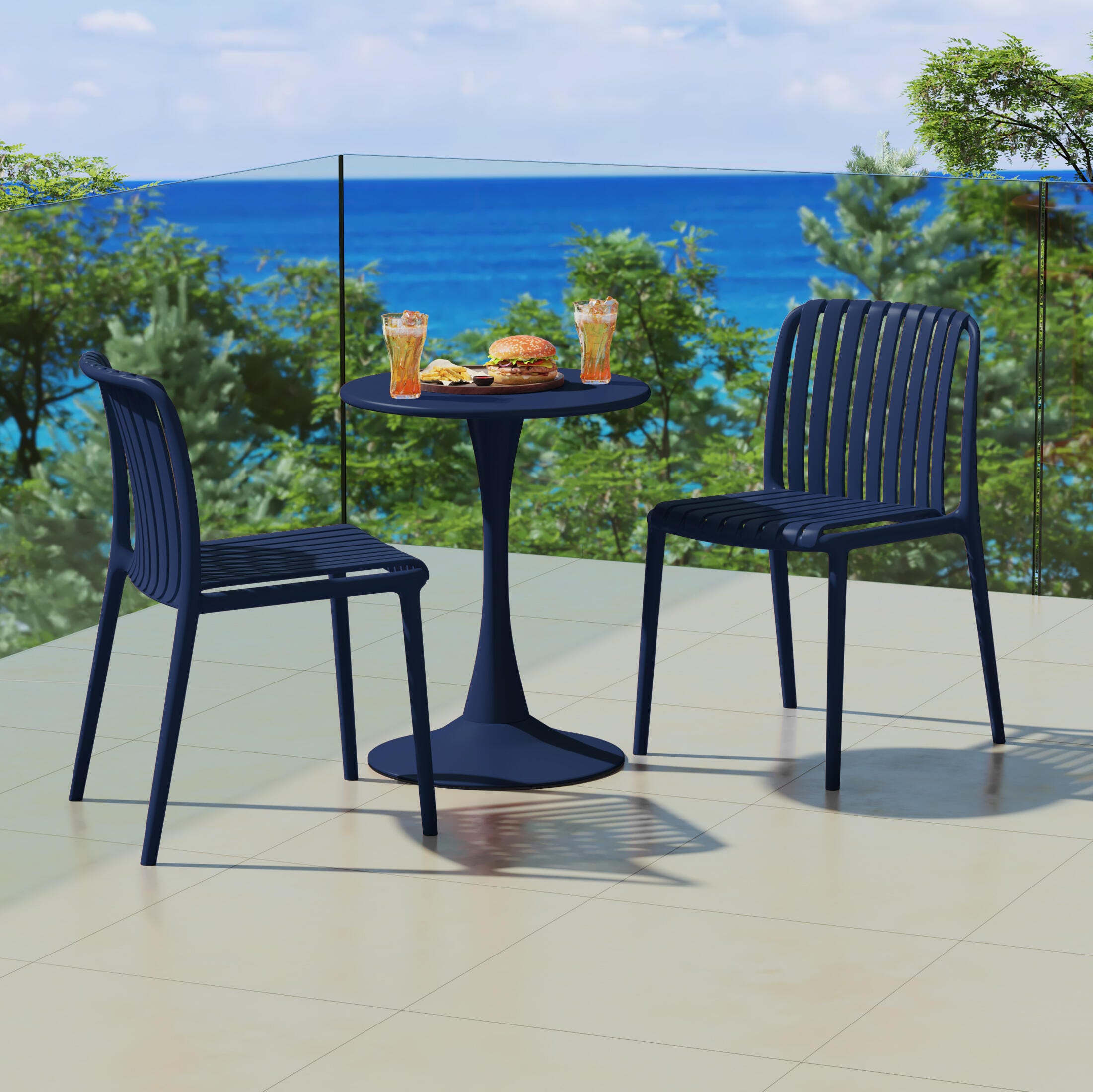 Westin Furniture Harlow Outdoor Dining Chair (Set of 2), Navy Blue