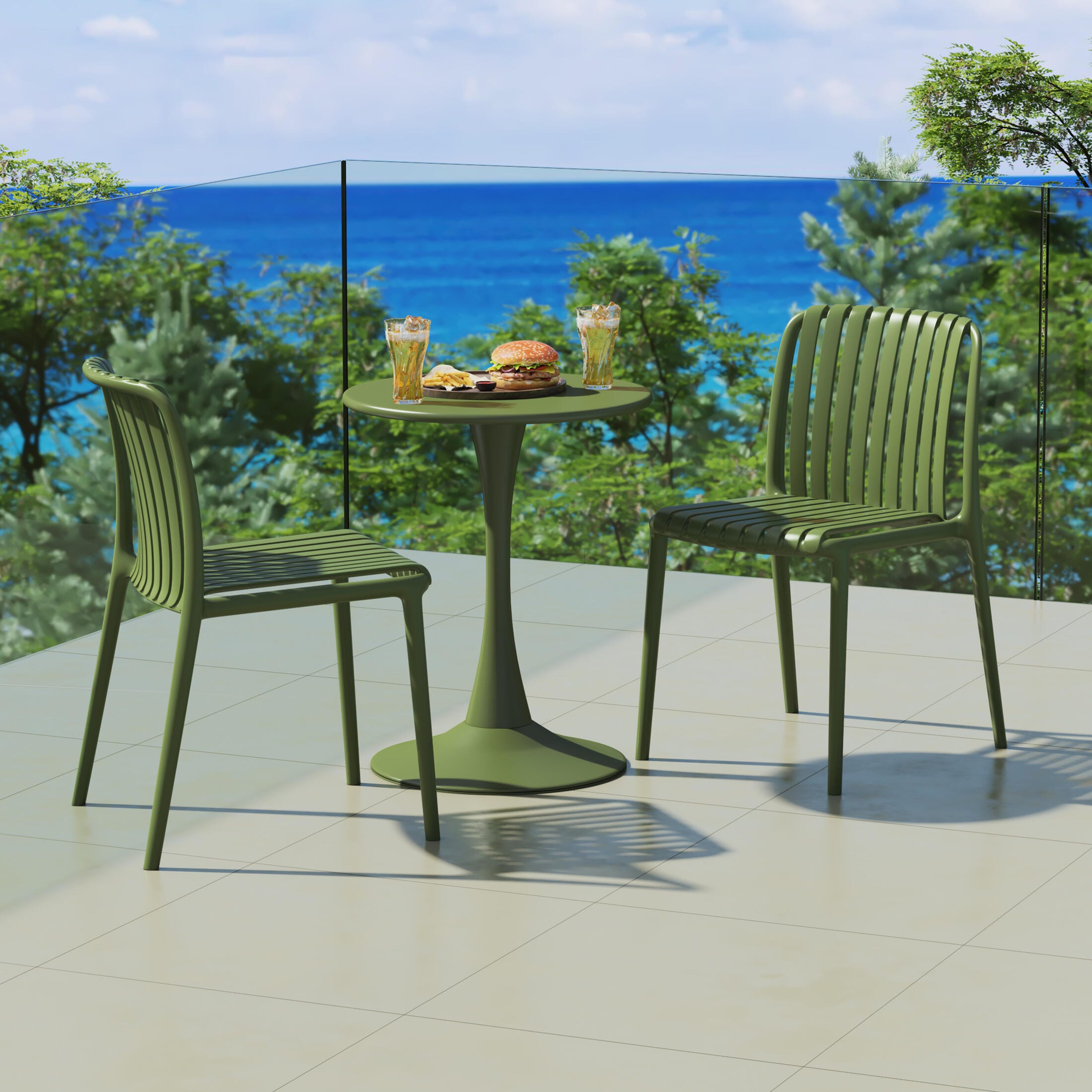 Westin Furniture Harlow Outdoor Dining Chair (Set of 2), Olive Green, rollover