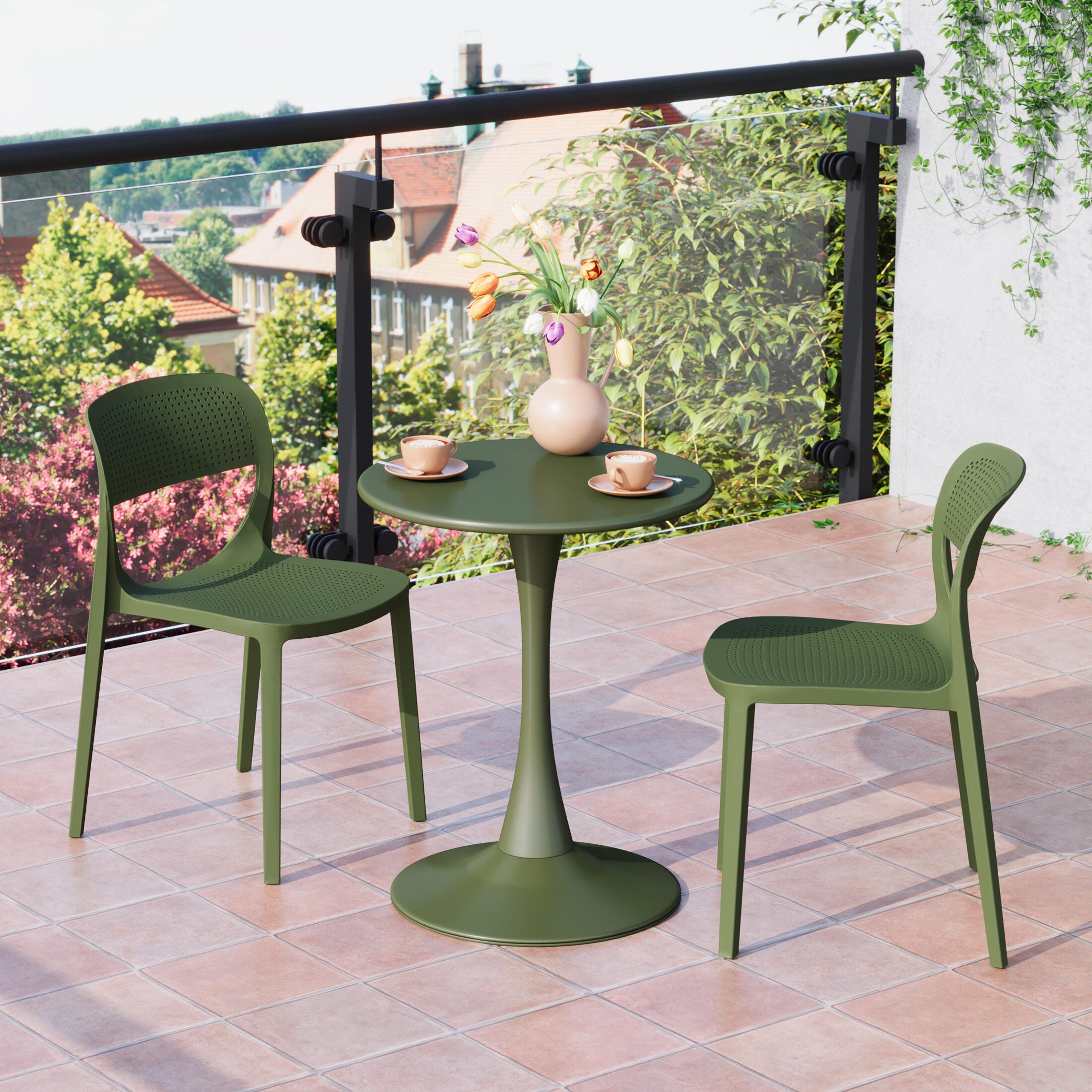 Westin Furniture Valencia Outdoor Dining Chair (Set of 2), Olive Green, large