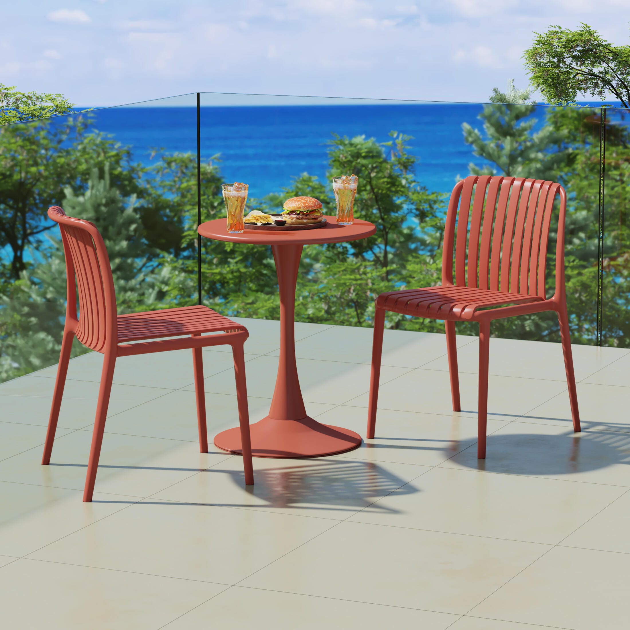 Westin Furniture Harlow Outdoor Dining Chair (Set of 2), Red, rollover