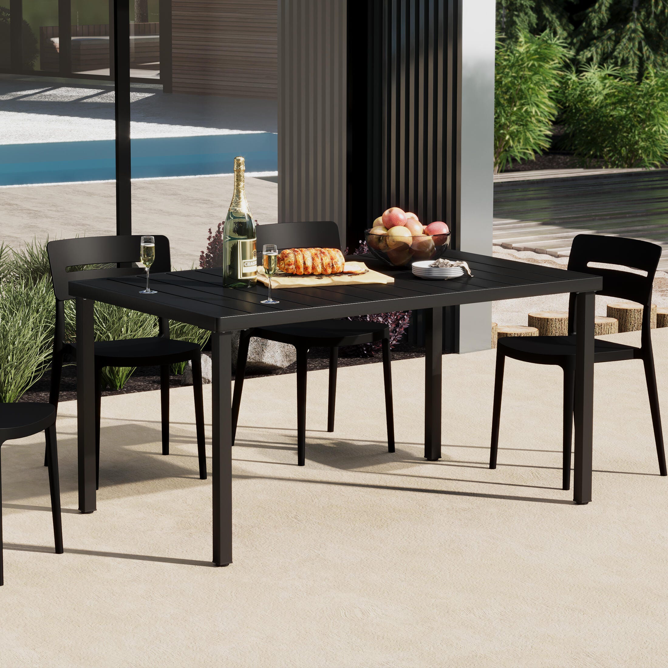Westin Furniture Lucienne Rectangular Outdoor Dining Table, Black, rollover