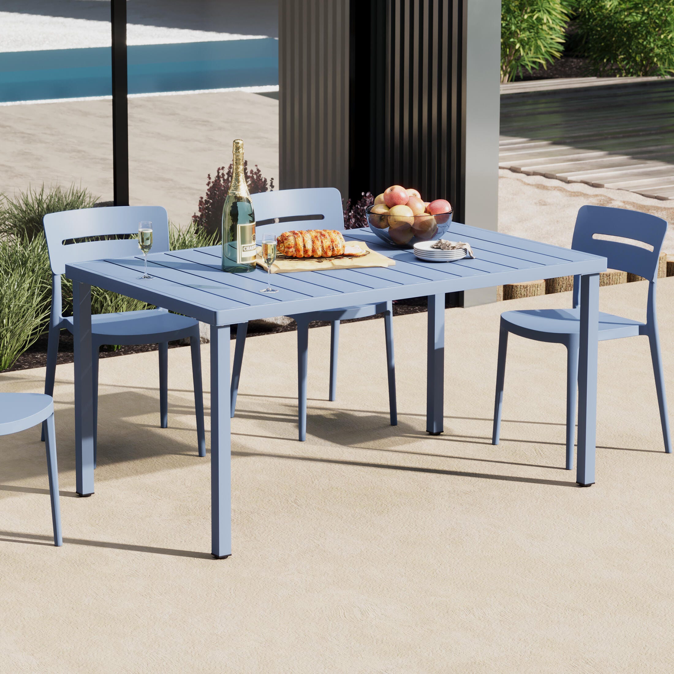 Westin Furniture Lucienne Rectangular Outdoor Dining Table, French Blue, large
