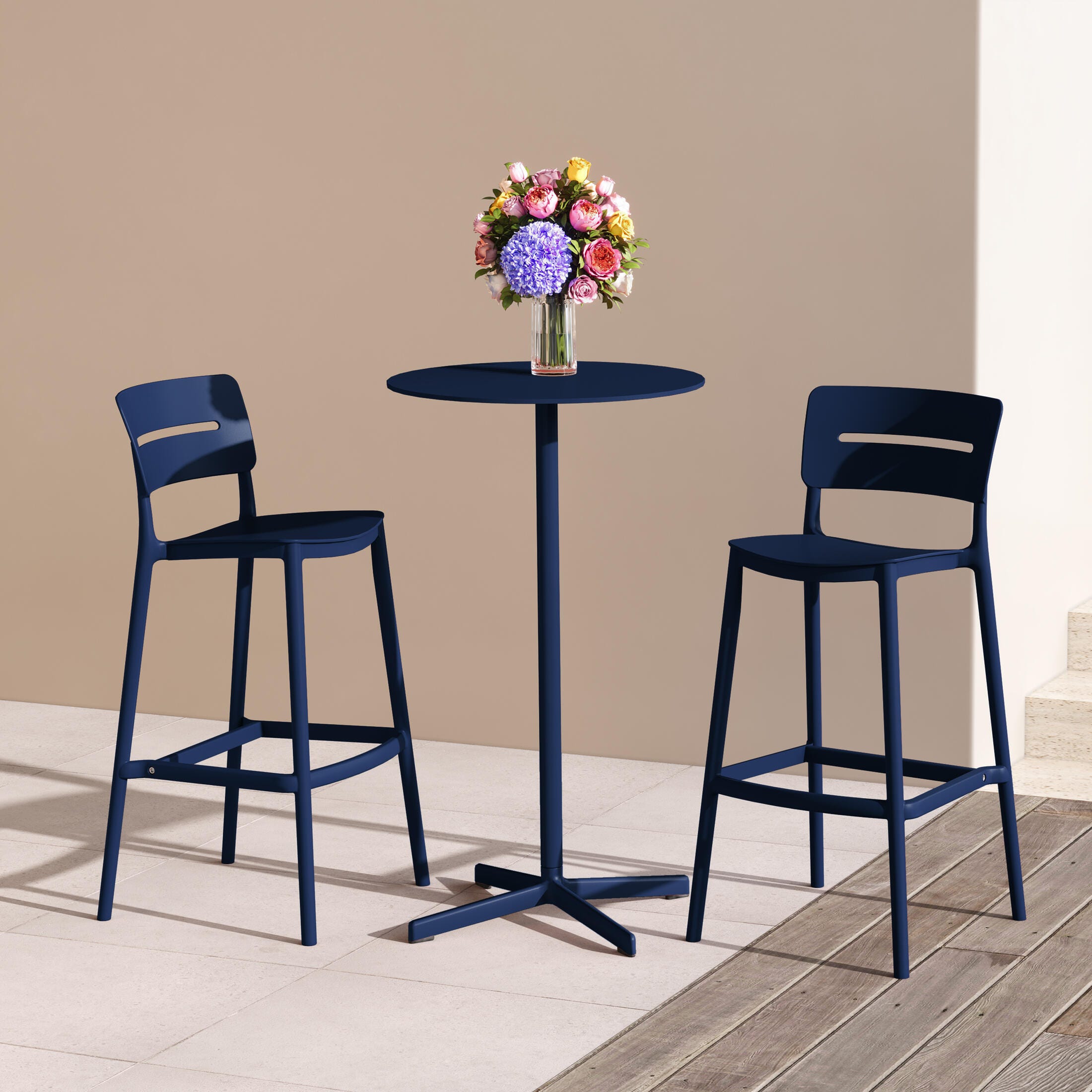 Westin Furniture Seraphine Outdoor Bar Stool (Set of 2), Navy Blue, large