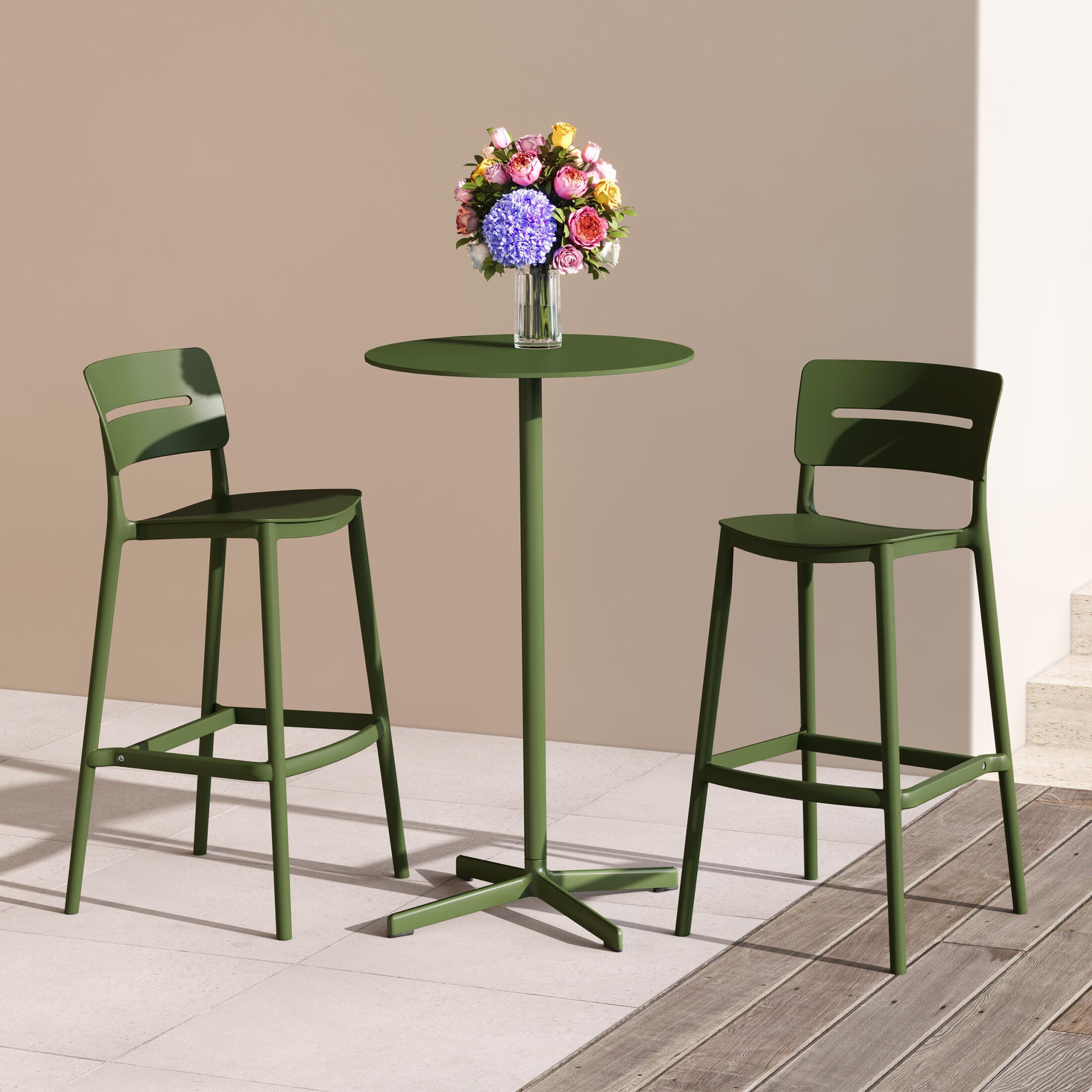 Westin Furniture Seraphine Outdoor Bar Stool (Set of 2), Olive Green, rollover