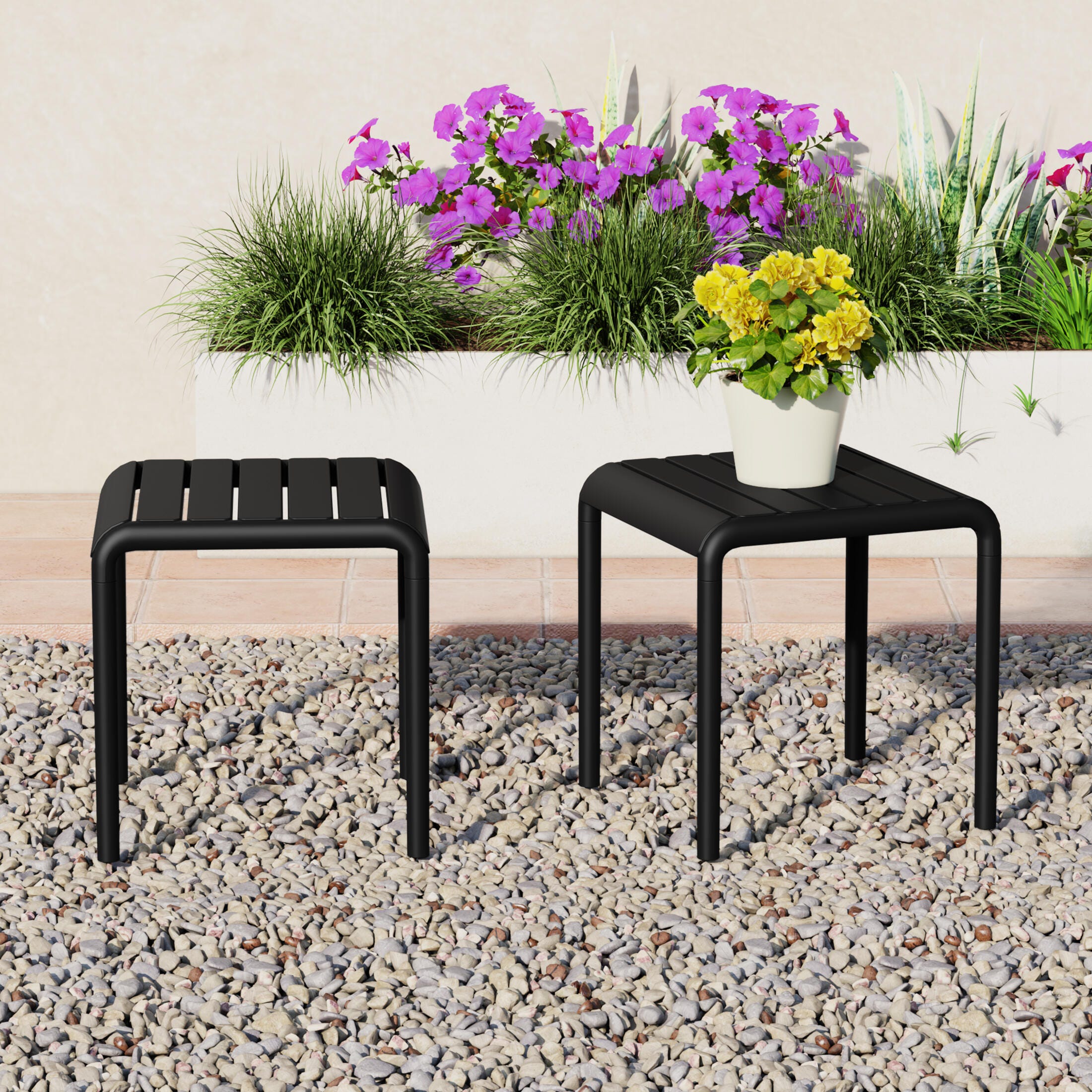 Westin Furniture Lucienne Square Outdoor Side Table (Set of 2), Black, rollover