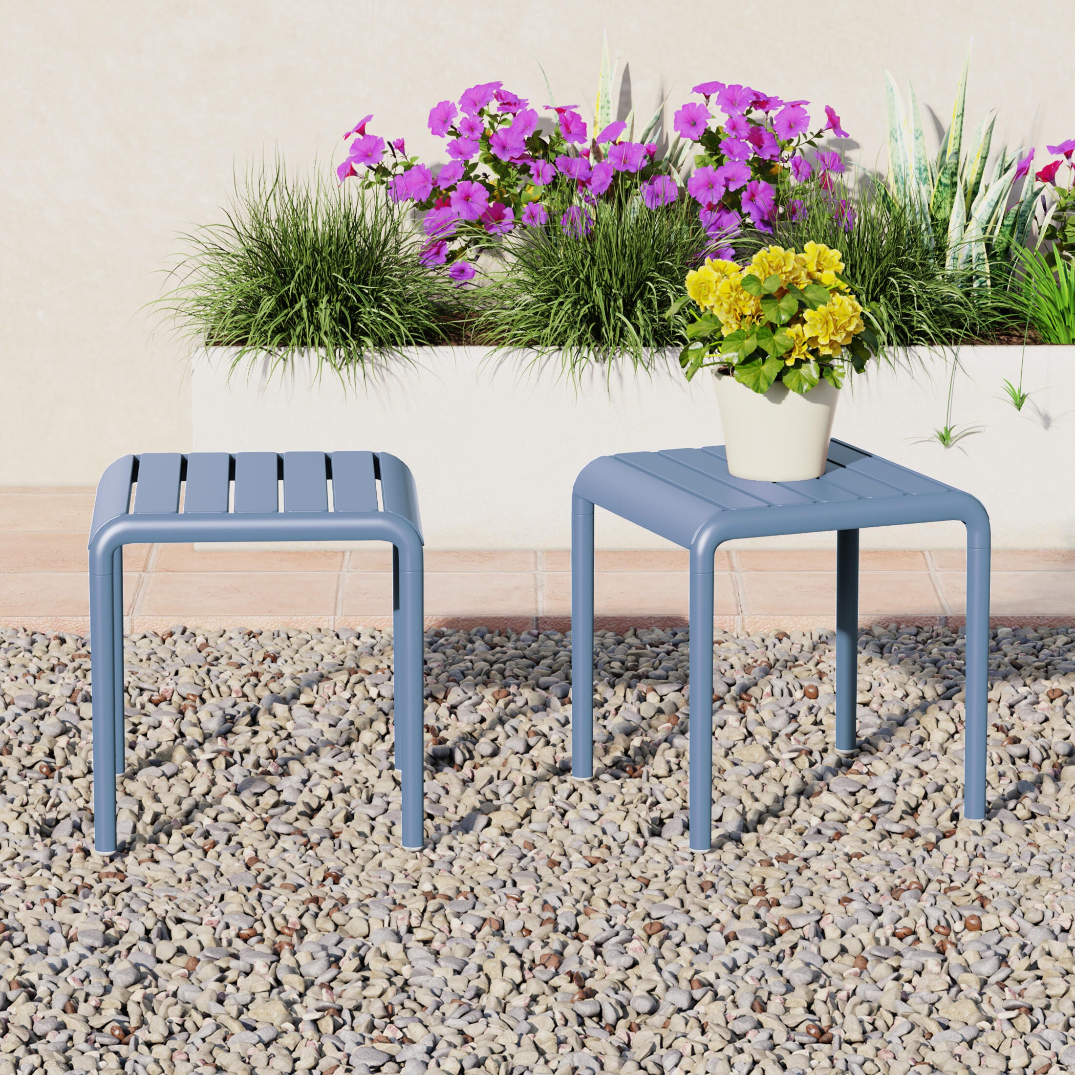 Westin Furniture Lucienne Square Outdoor Side Table (Set of 2), French Blue, rollover