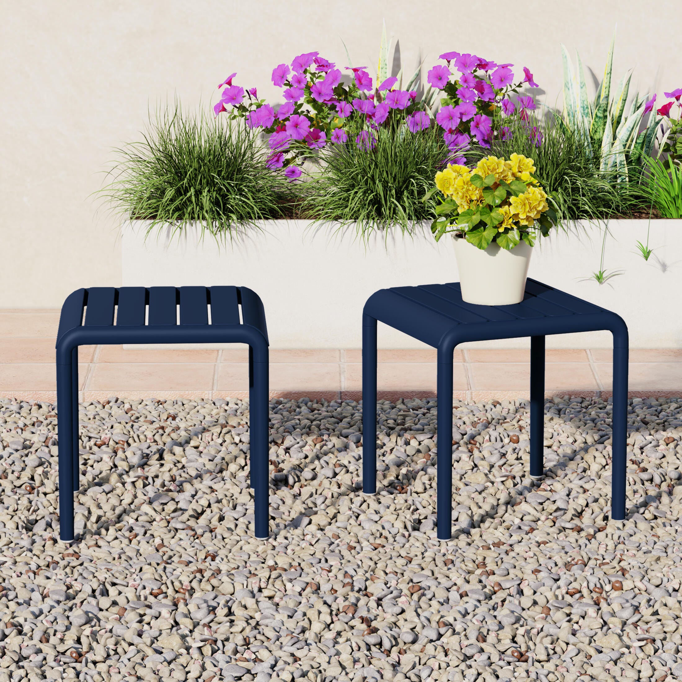 Westin Furniture Lucienne Square Outdoor Side Table (Set of 2), Navy Blue, large