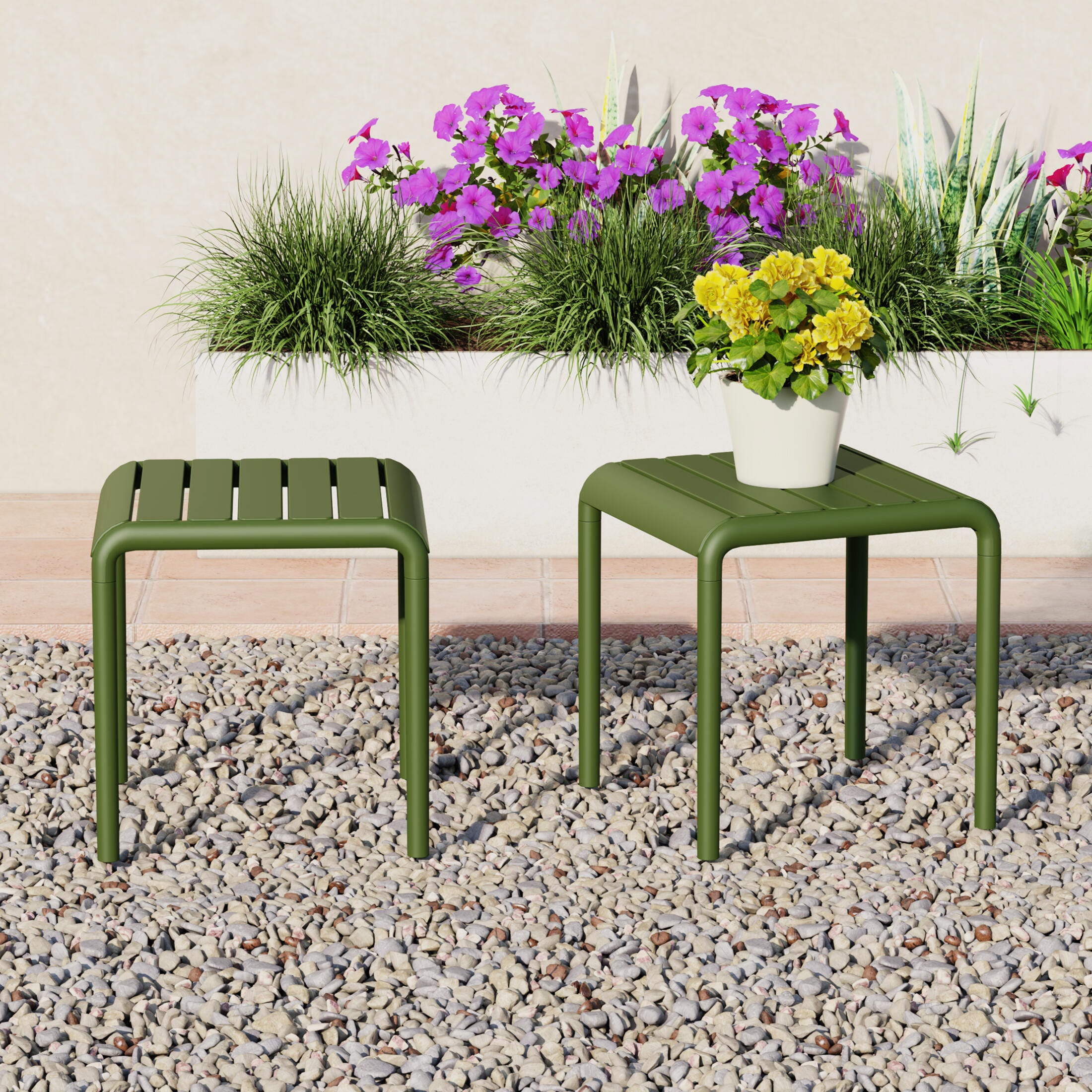Westin Furniture Lucienne Square Outdoor Side Table (Set of 2), Olive Green, rollover