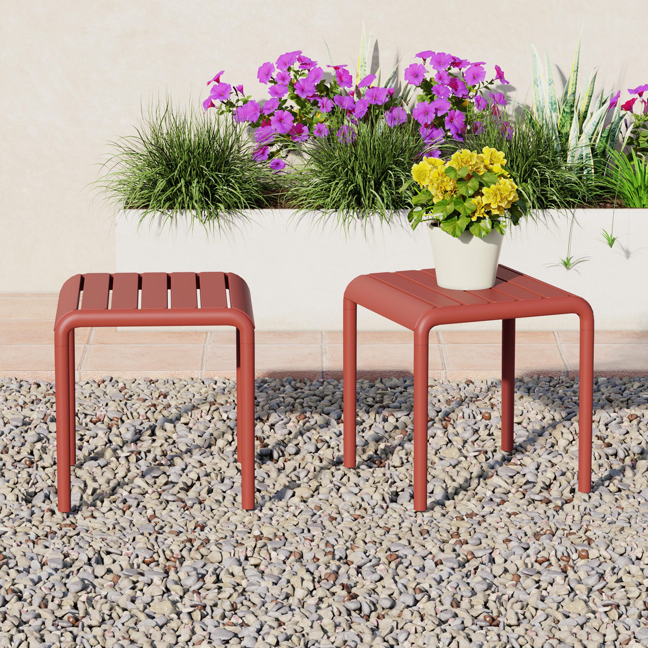 Westin Furniture Lucienne Square Outdoor Side Table (Set of 2), Red, rollover