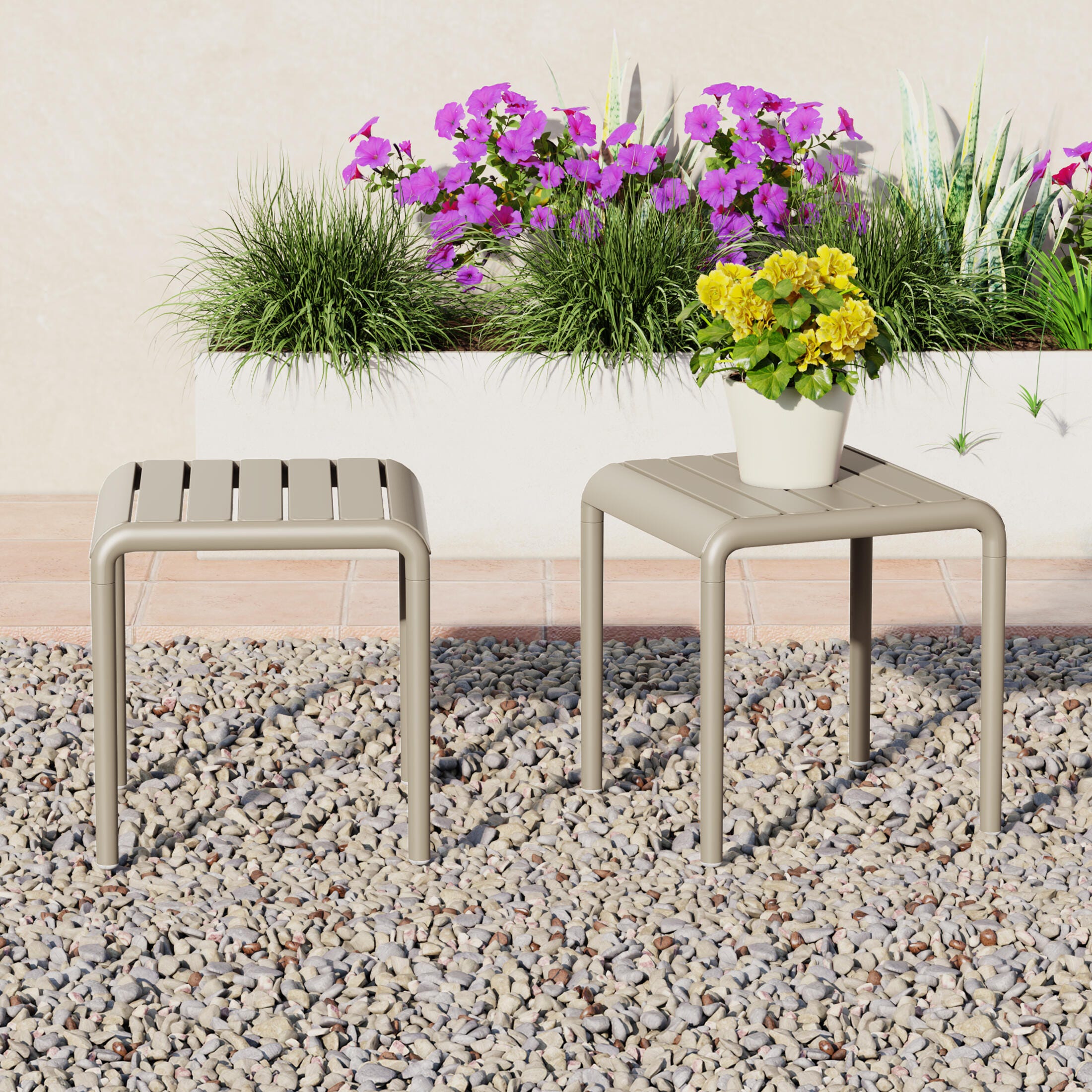 Westin Furniture Lucienne Square Outdoor Side Table (Set of 2), Sand, rollover