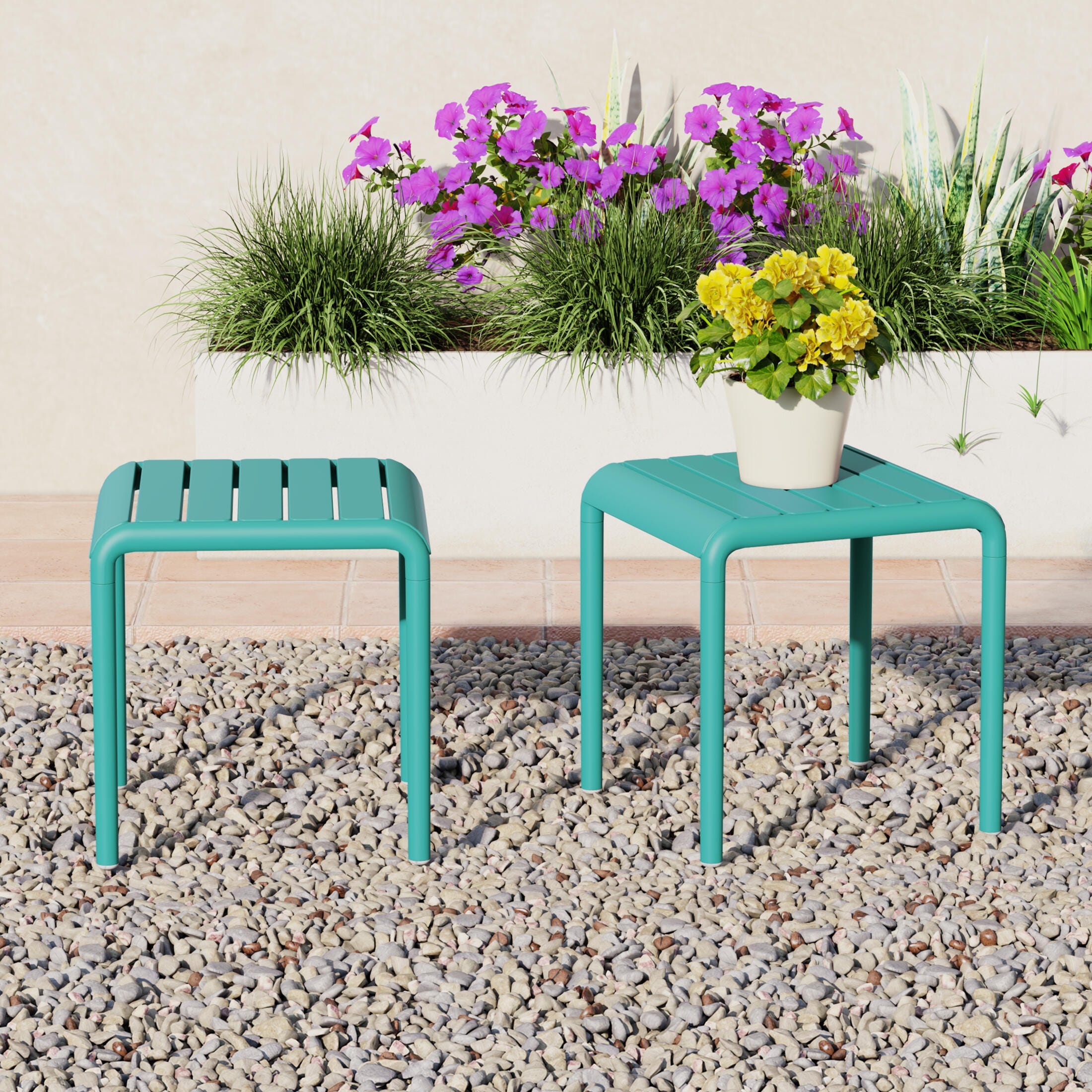 Westin Furniture Lucienne Square Outdoor Side Table (Set of 2), Turquoise, large