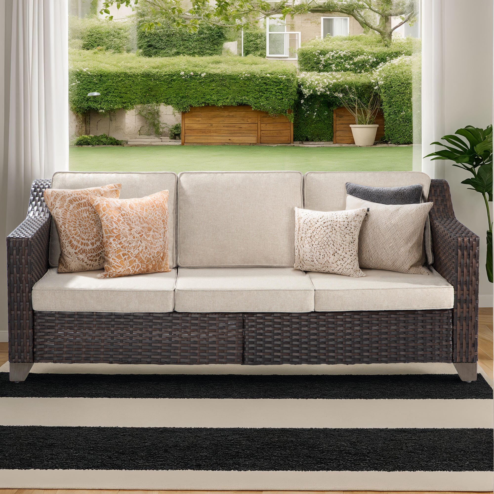 MORN HILL Sunset Cove Outdoor Sofa, Beige, large