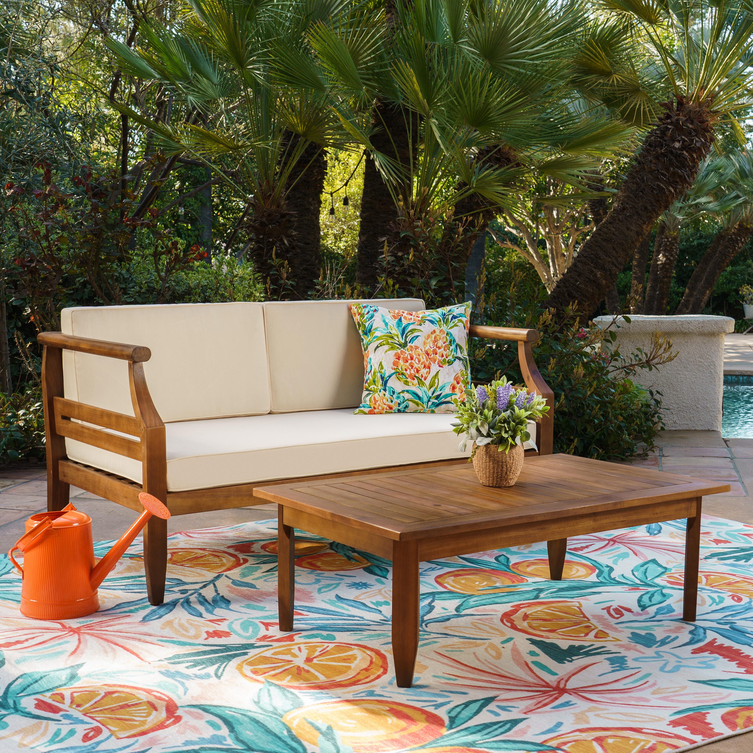 Linon Holland Outdoor Loveseat with Coffee Table, , rollover