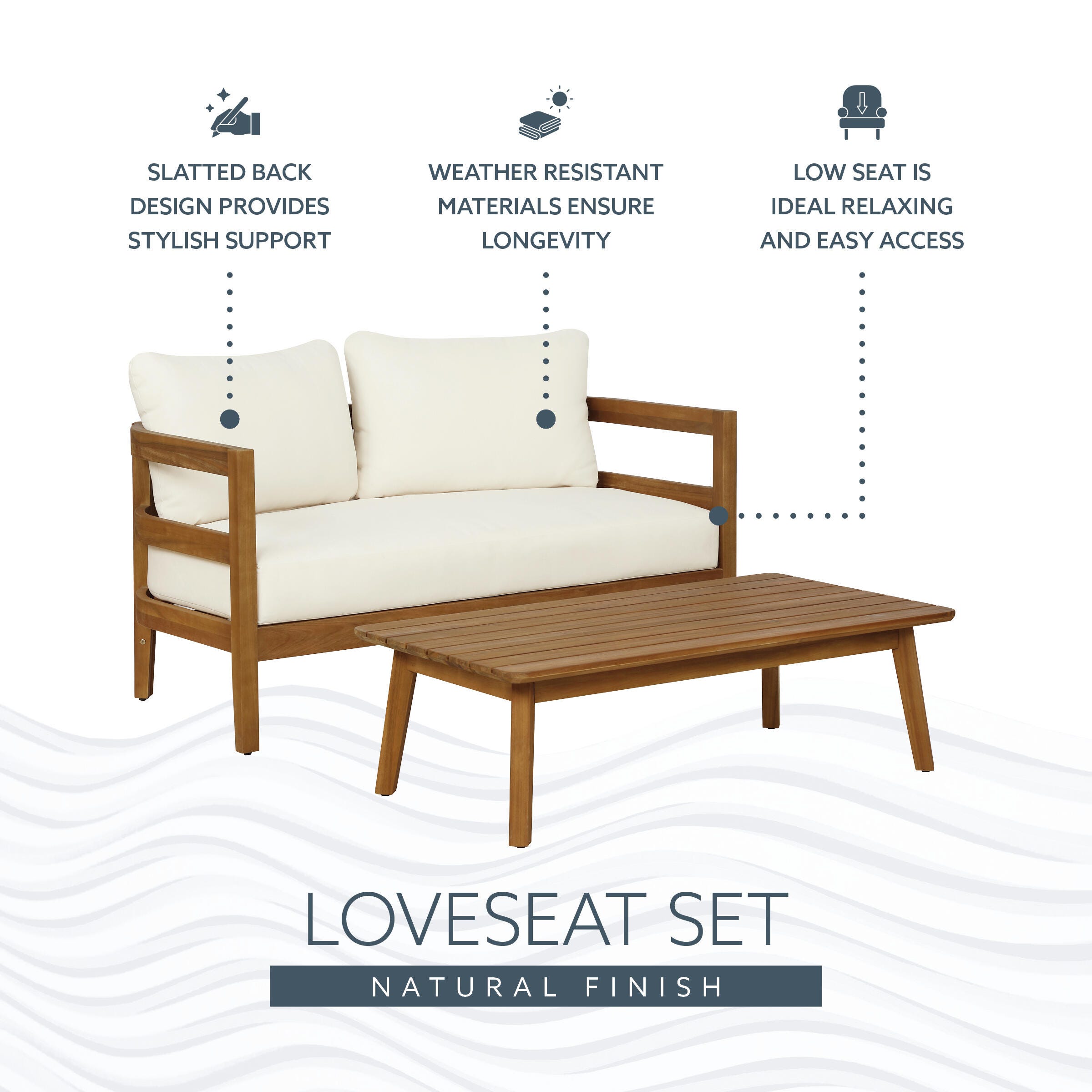 Linon Creston Outdoor Loveseat and Cocktail Table, , large