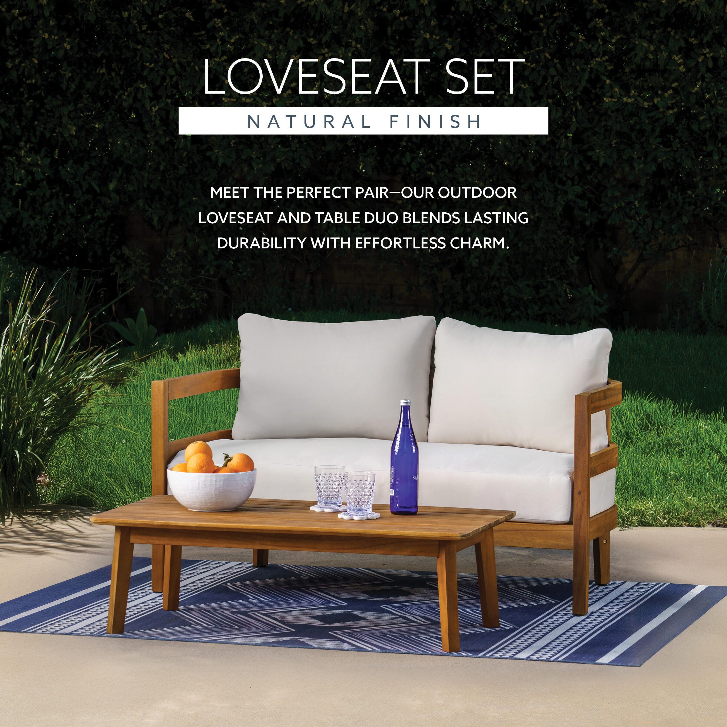Linon Creston Outdoor Loveseat and Cocktail Table, , large