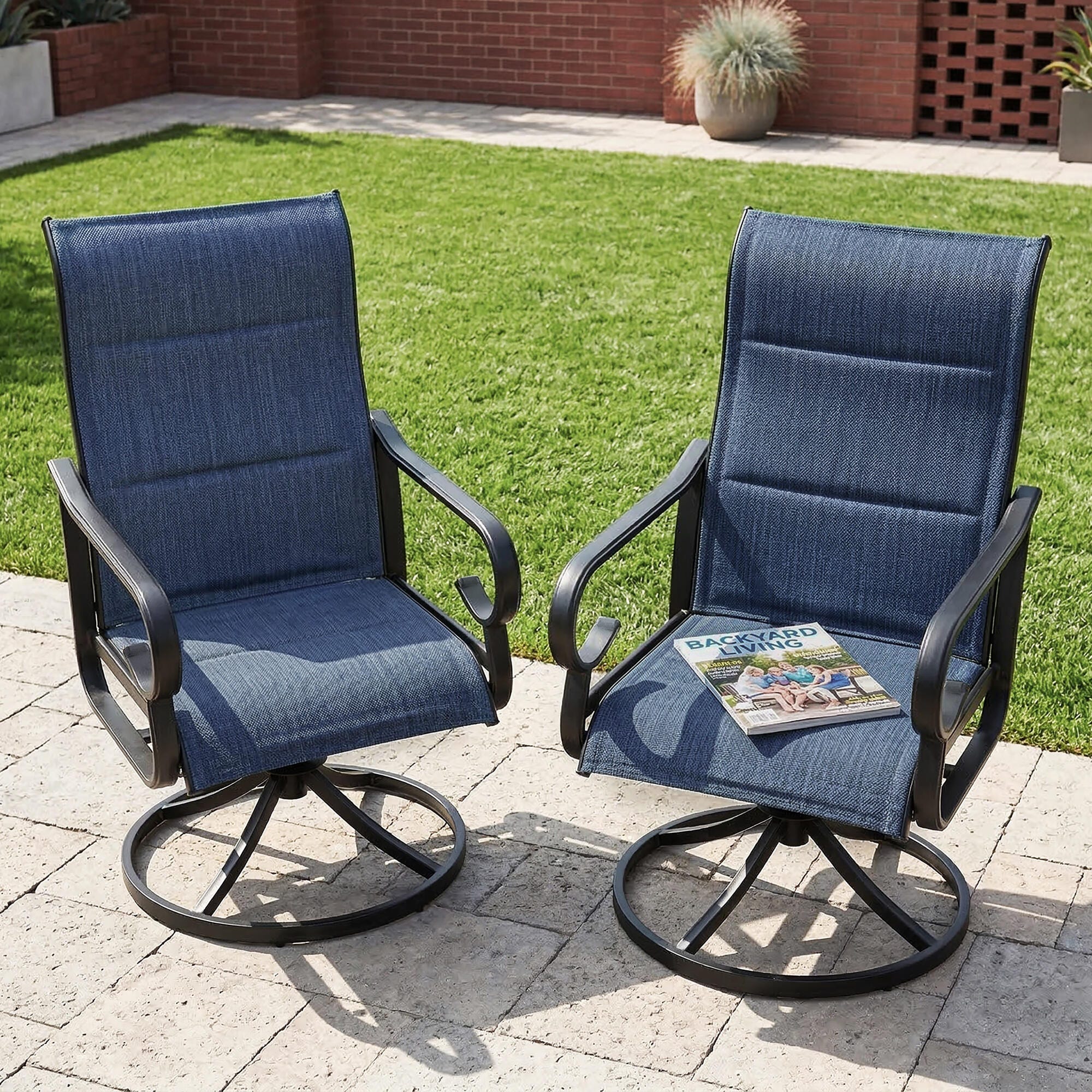 Nuu Garden Outdoor Swivel Dining Chair (Set of 2), Blue, rollover