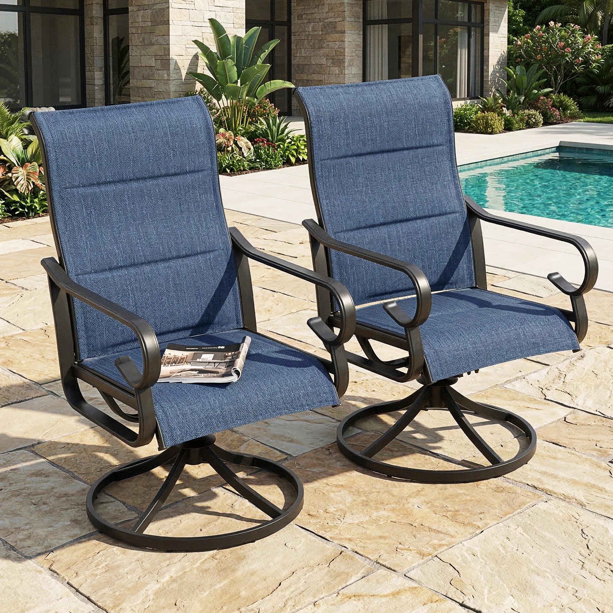 Nuu Garden Outdoor Swivel Dining Chair (Set of 2), Blue, large
