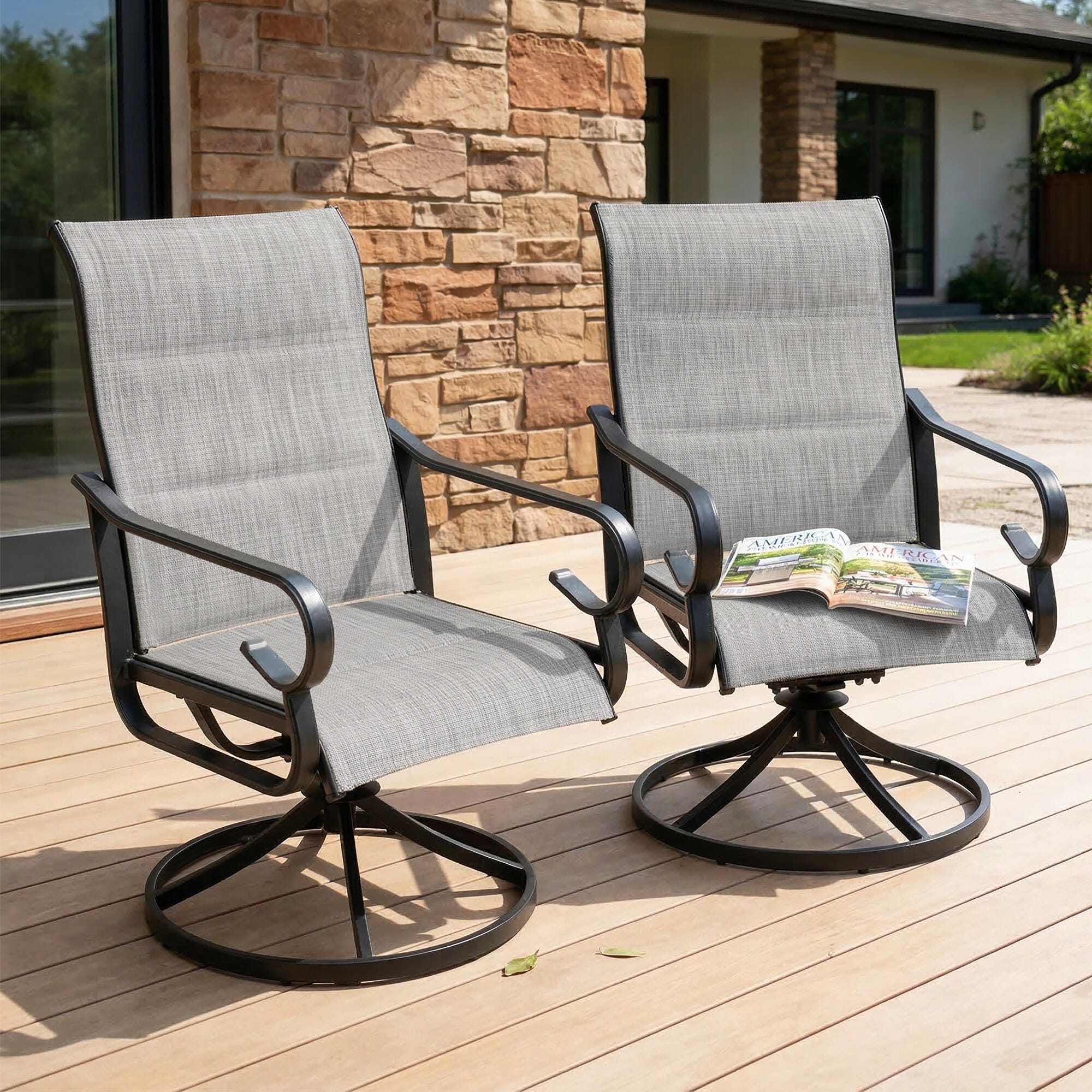 Nuu Garden Outdoor Swivel Dining Chair (Set of 2), Light Gray, rollover