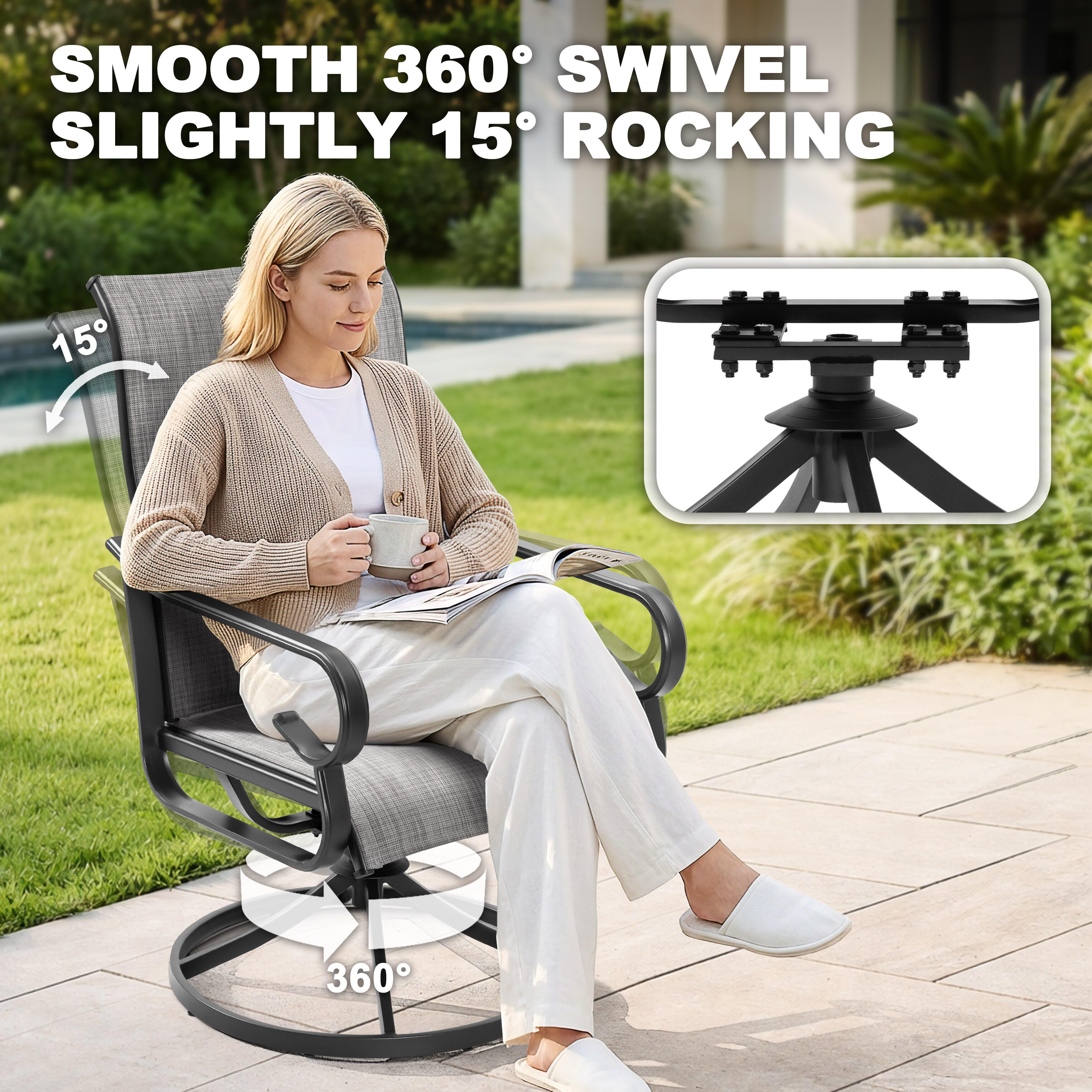 Nuu Garden Outdoor Swivel Dining Chair (Set of 2), Light Gray, large