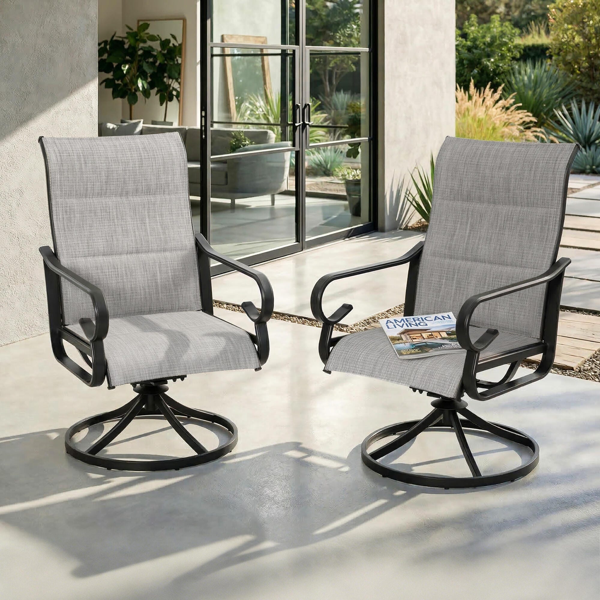 Nuu Garden Outdoor Swivel Dining Chair (Set of 2), Light Gray, large