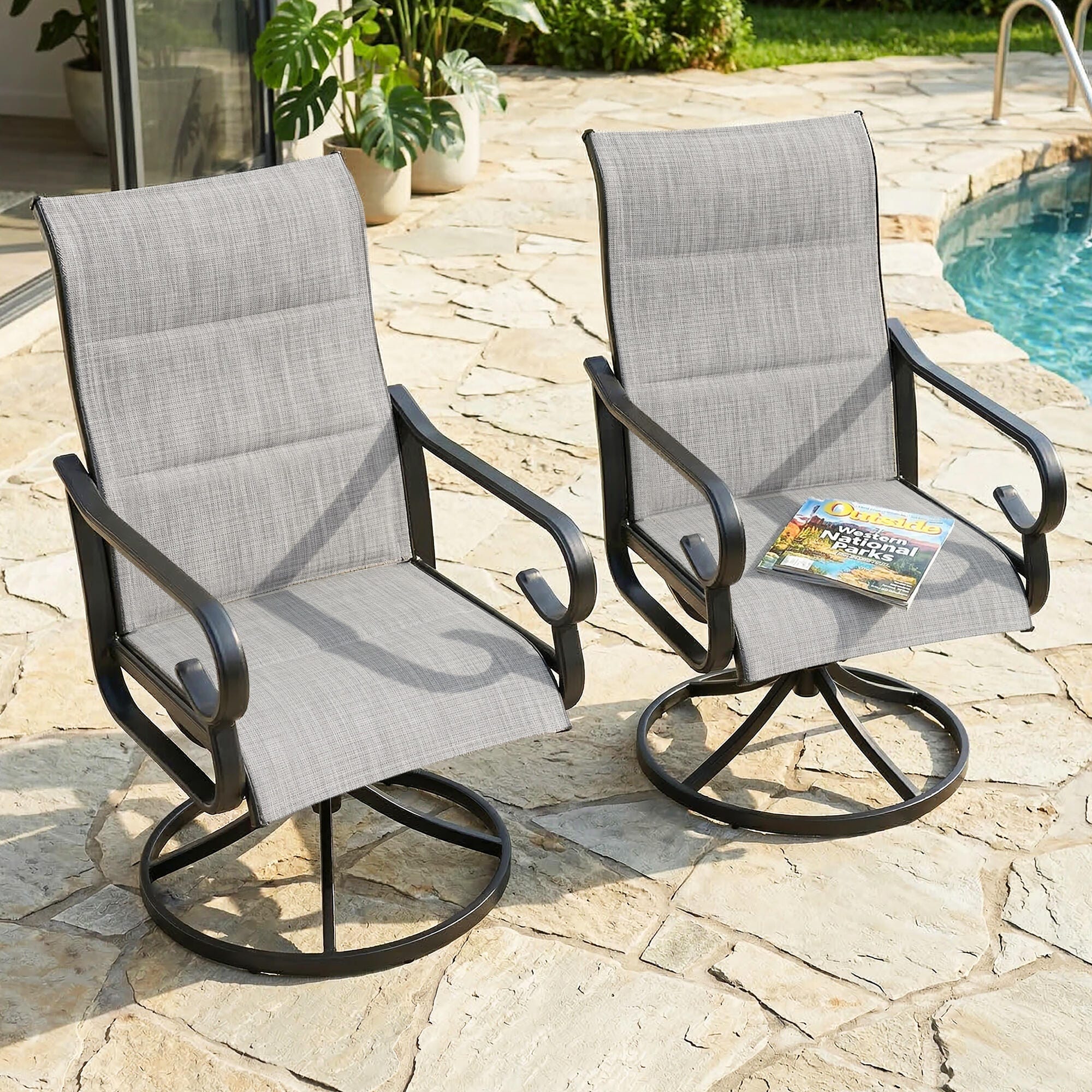 Nuu Garden Outdoor Swivel Dining Chair (Set of 2), Light Gray, large