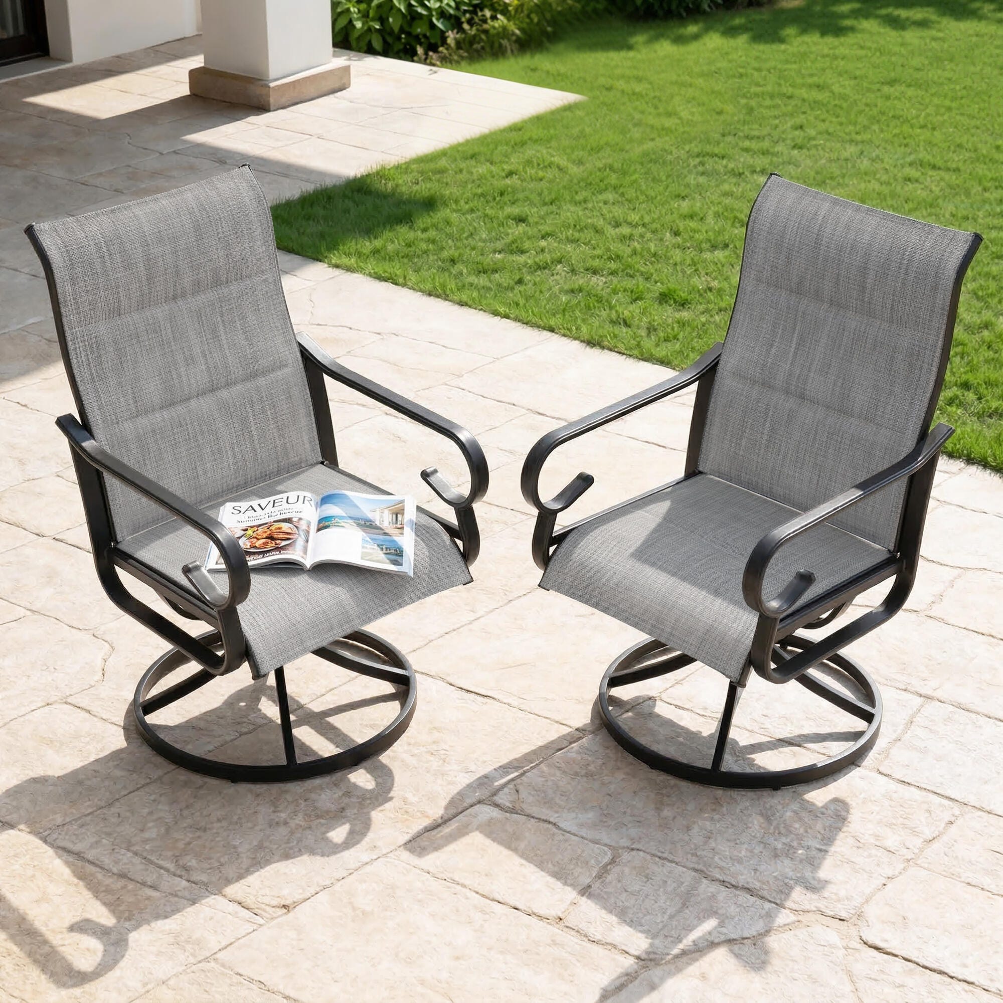 Nuu Garden Outdoor Swivel Dining Chair (Set of 2), Light Gray, large