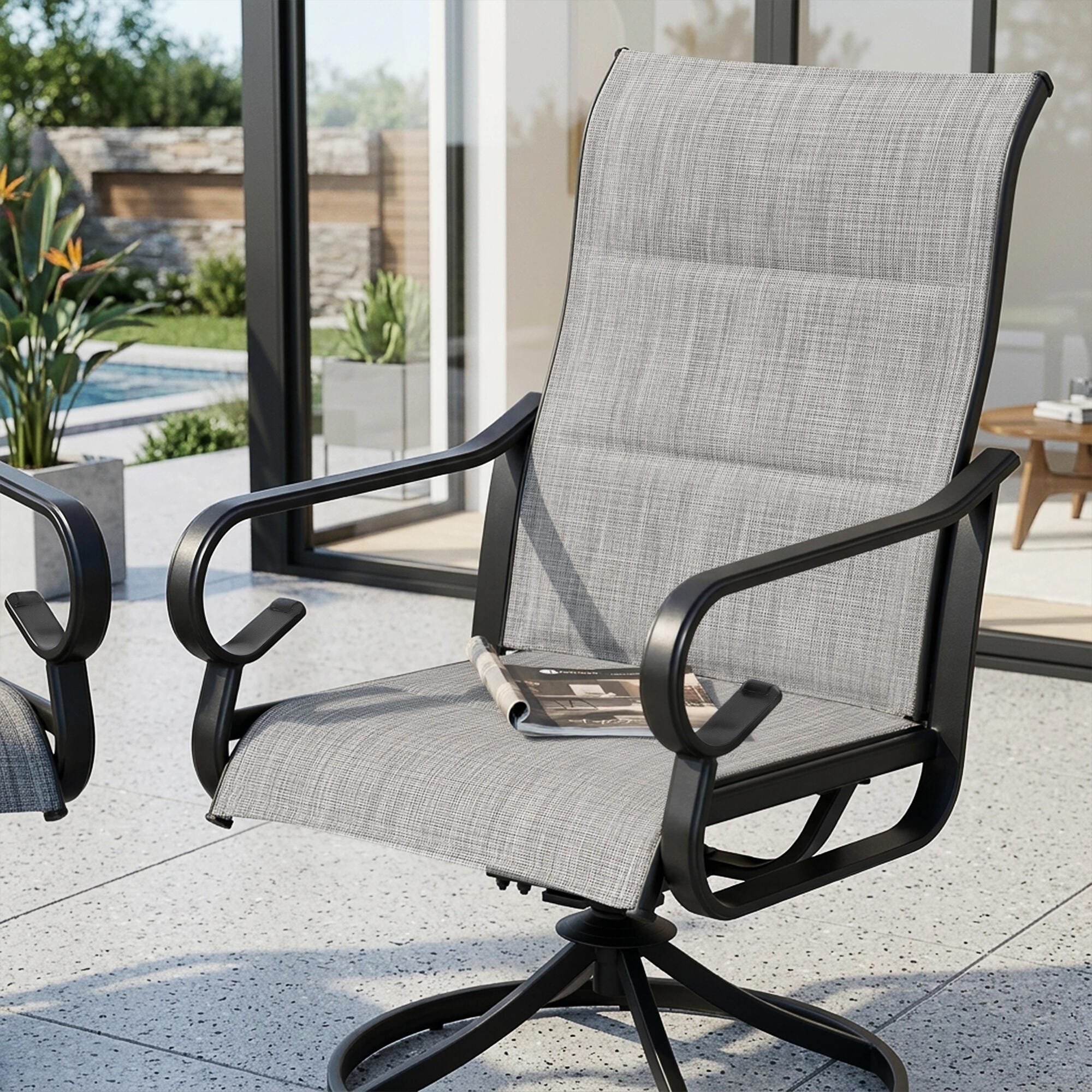 Nuu Garden Outdoor Swivel Dining Chair (Set of 2), Light Gray, large