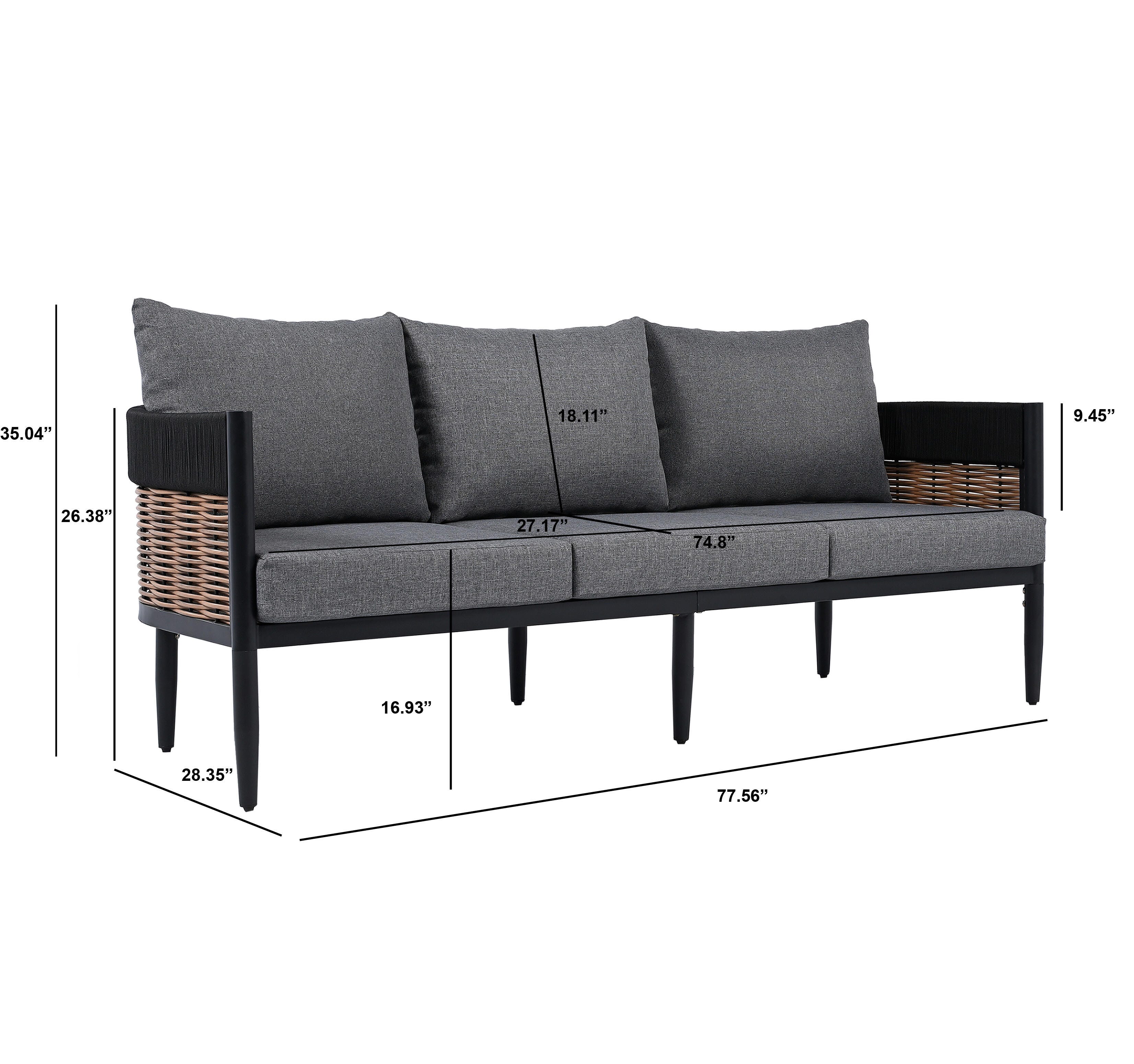 Safavieh Harrison Outdoor Sofa, Black/Gray, large