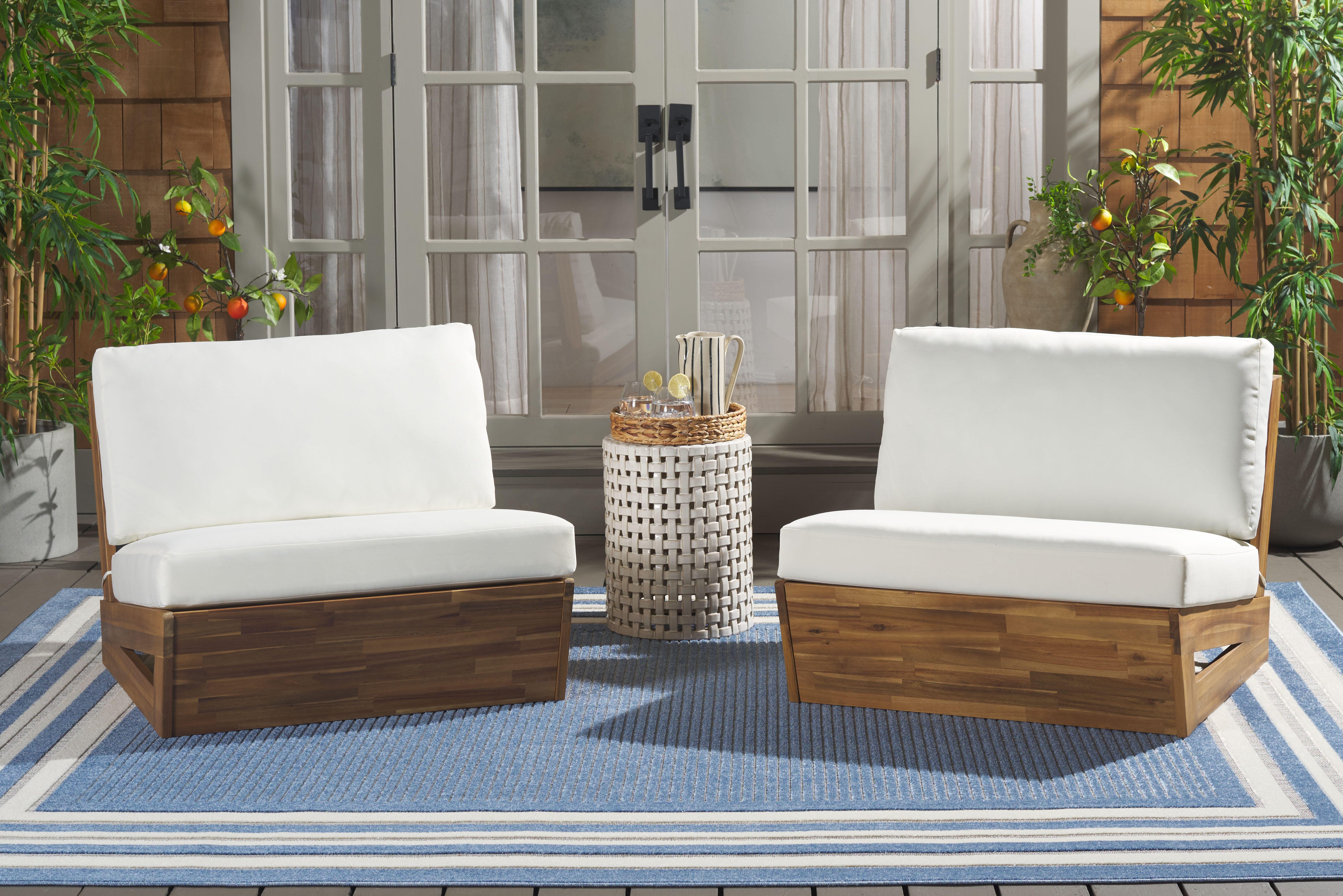 Safavieh Lynn Outdoor Lounge Chair (Set of 2), Tan/Cream, rollover