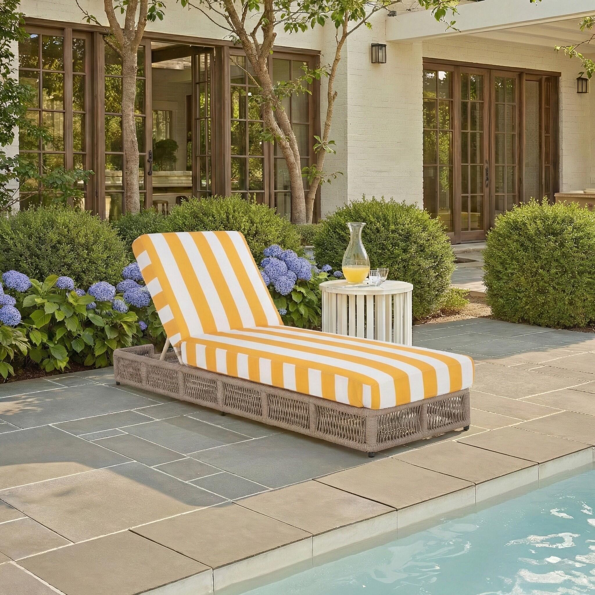 Safavieh Gillian Outdoor Chaise Lounge, Tan/Yellow, rollover