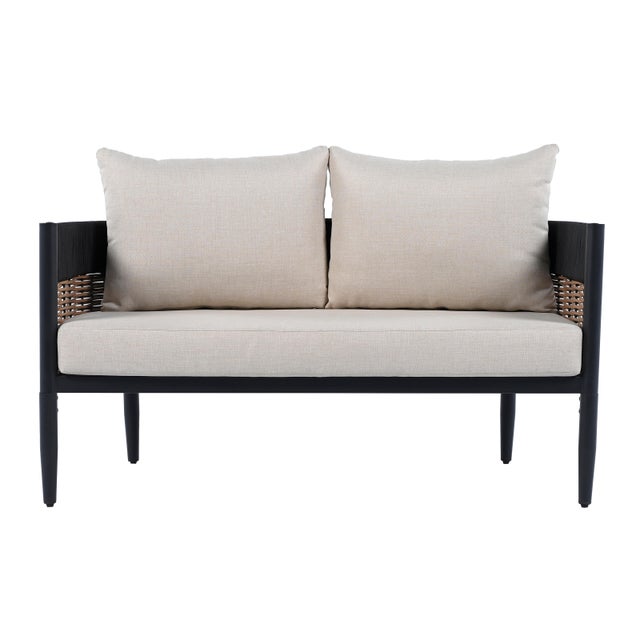 Safavieh Harrison Outdoor Loveseat with Coffee Table, Black/Taupe