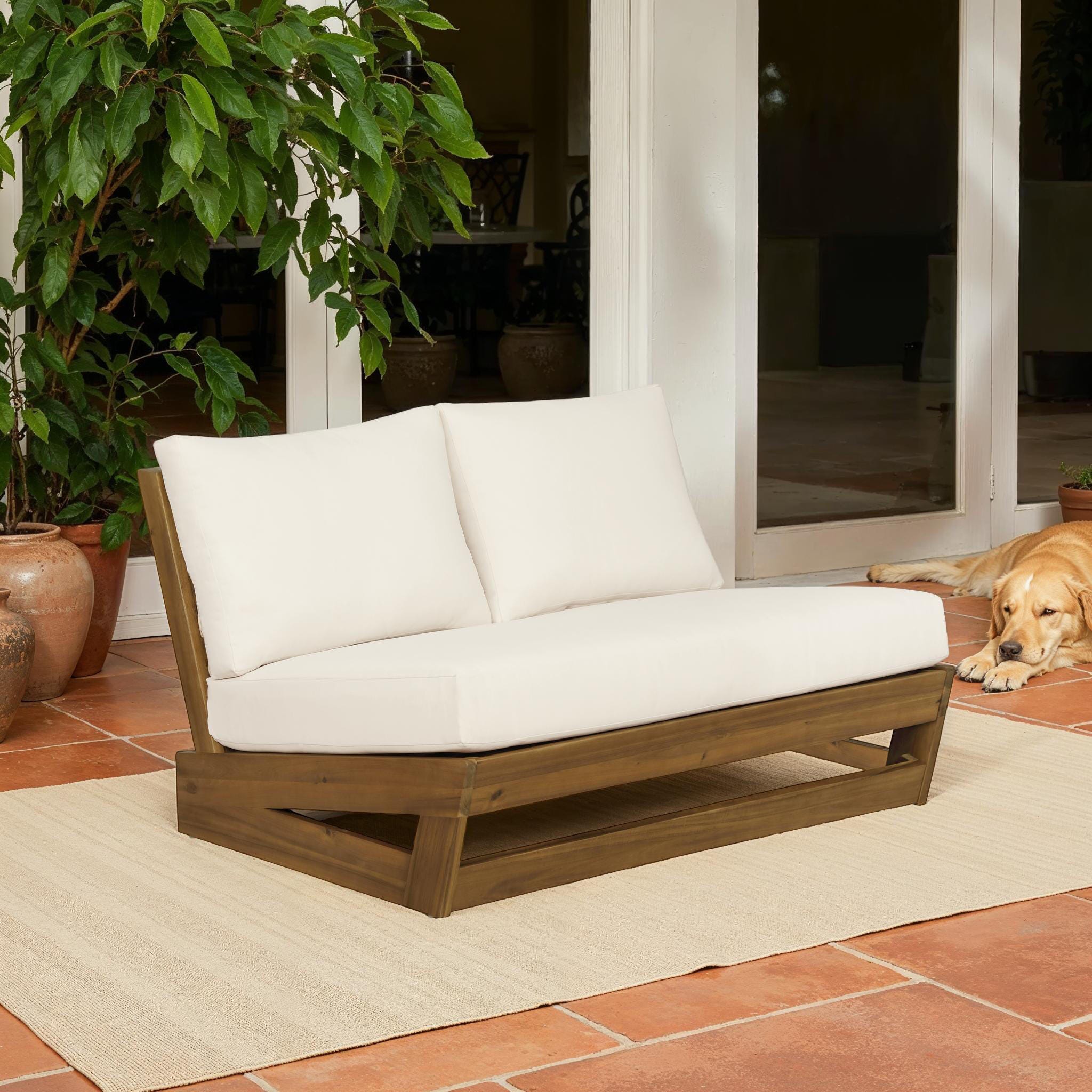 Linon Outdoor Bench, Brown/Cream, rollover