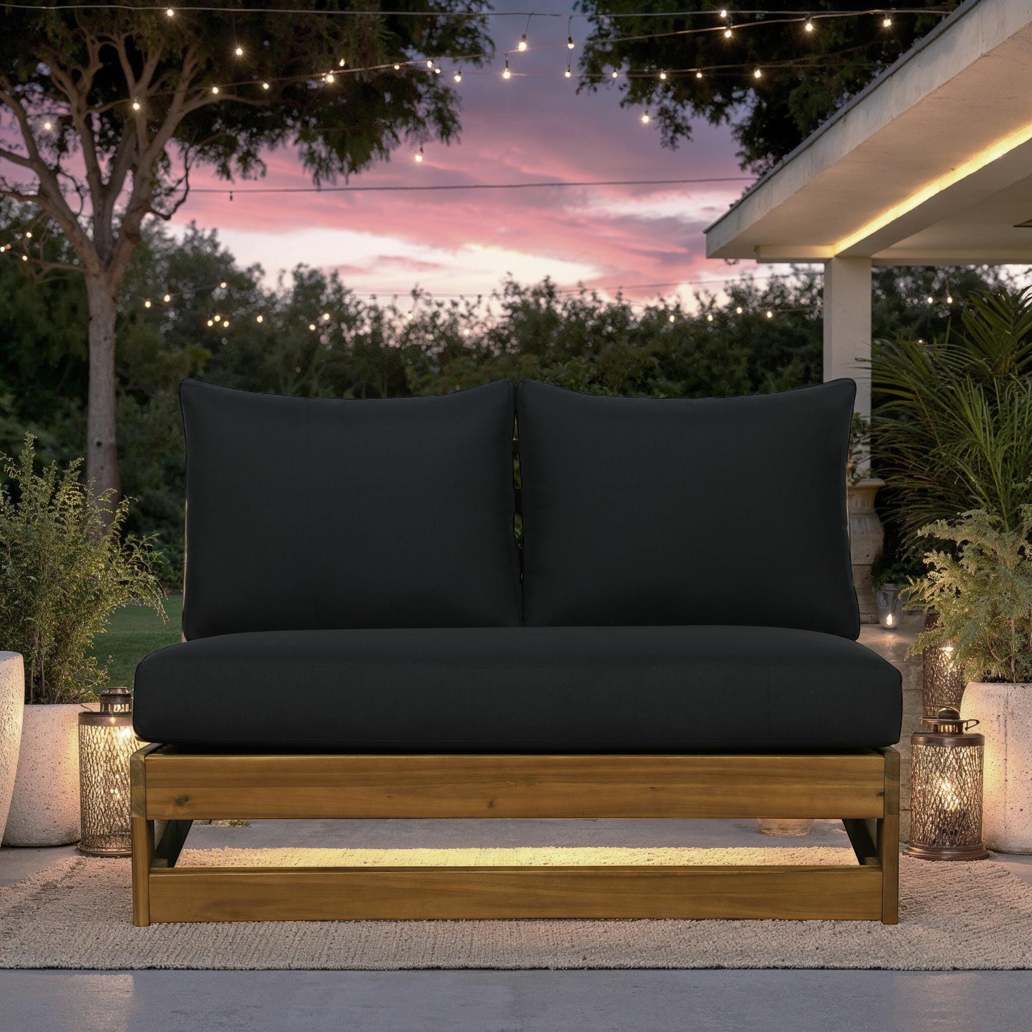 Linon Outdoor Bench, Brown/Black, rollover
