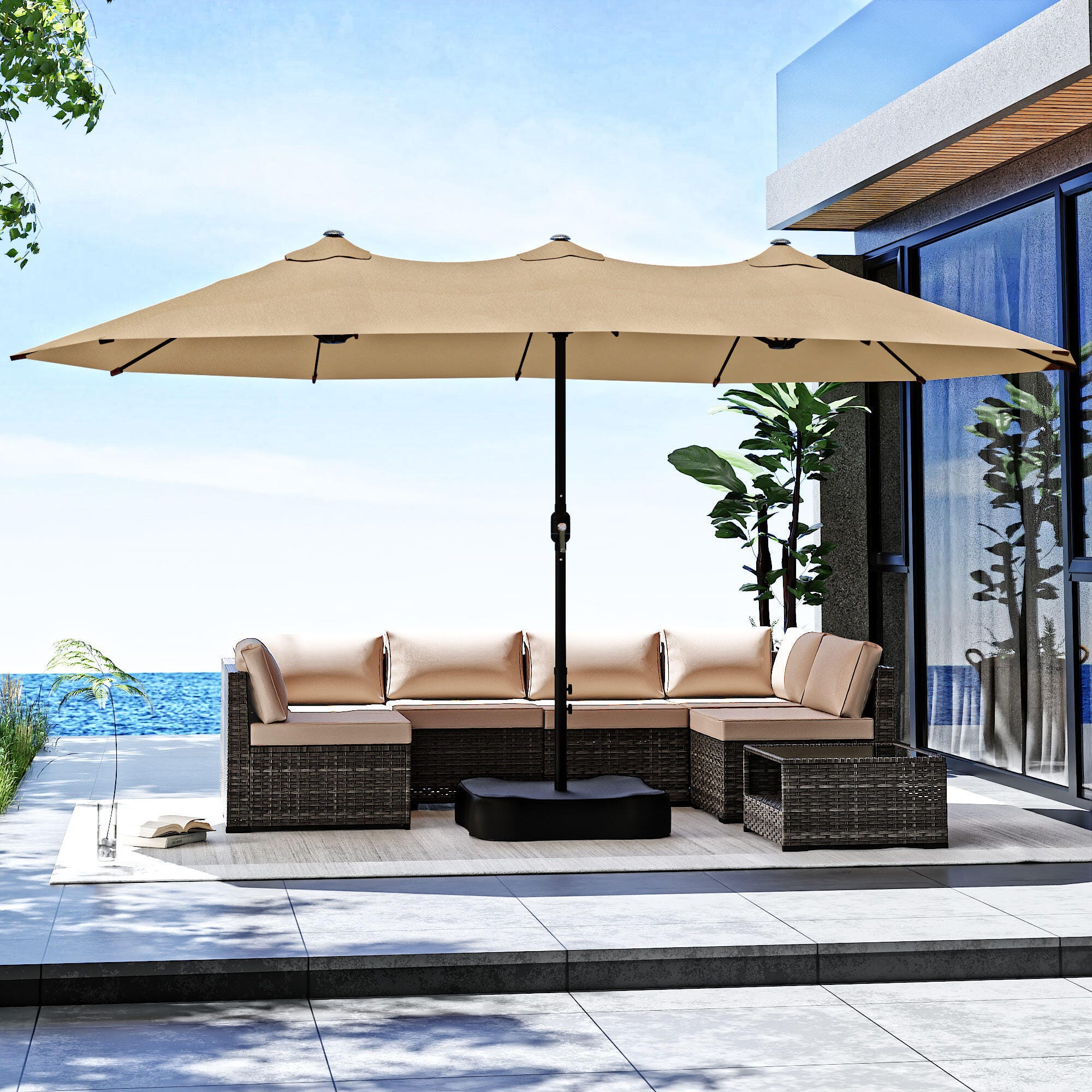 MORN HILL LLC Palm Shade 15' Outdoor Umbrella, Beige/Black, rollover