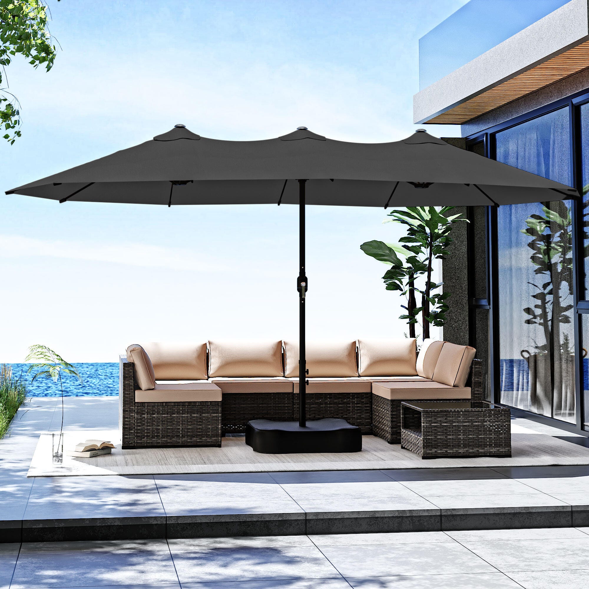 MORN HILL LLC Palm Shade 15' Outdoor Umbrella, Black