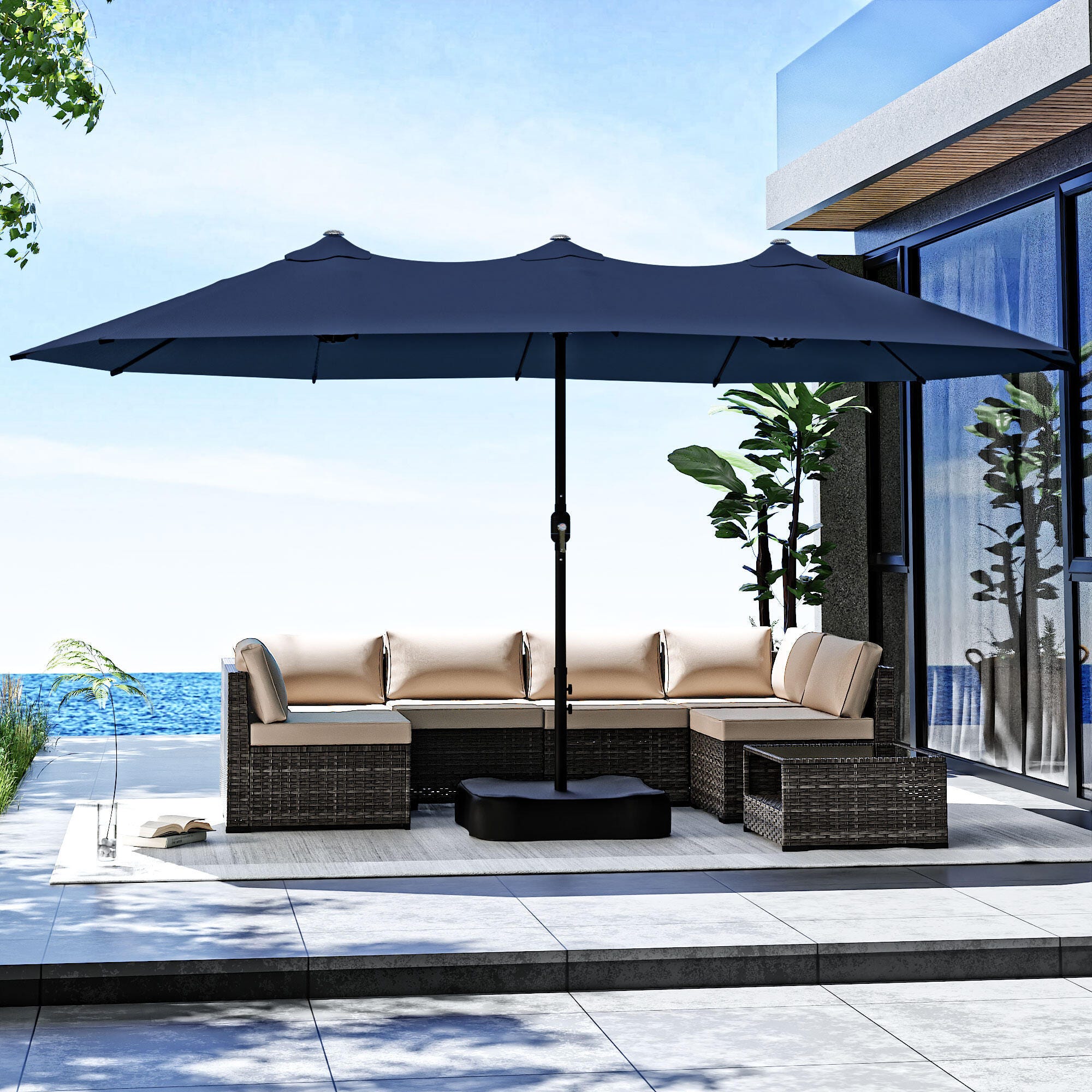 MORN HILL LLC Palm Shade 15' Outdoor Umbrella, Blue/Black, rollover