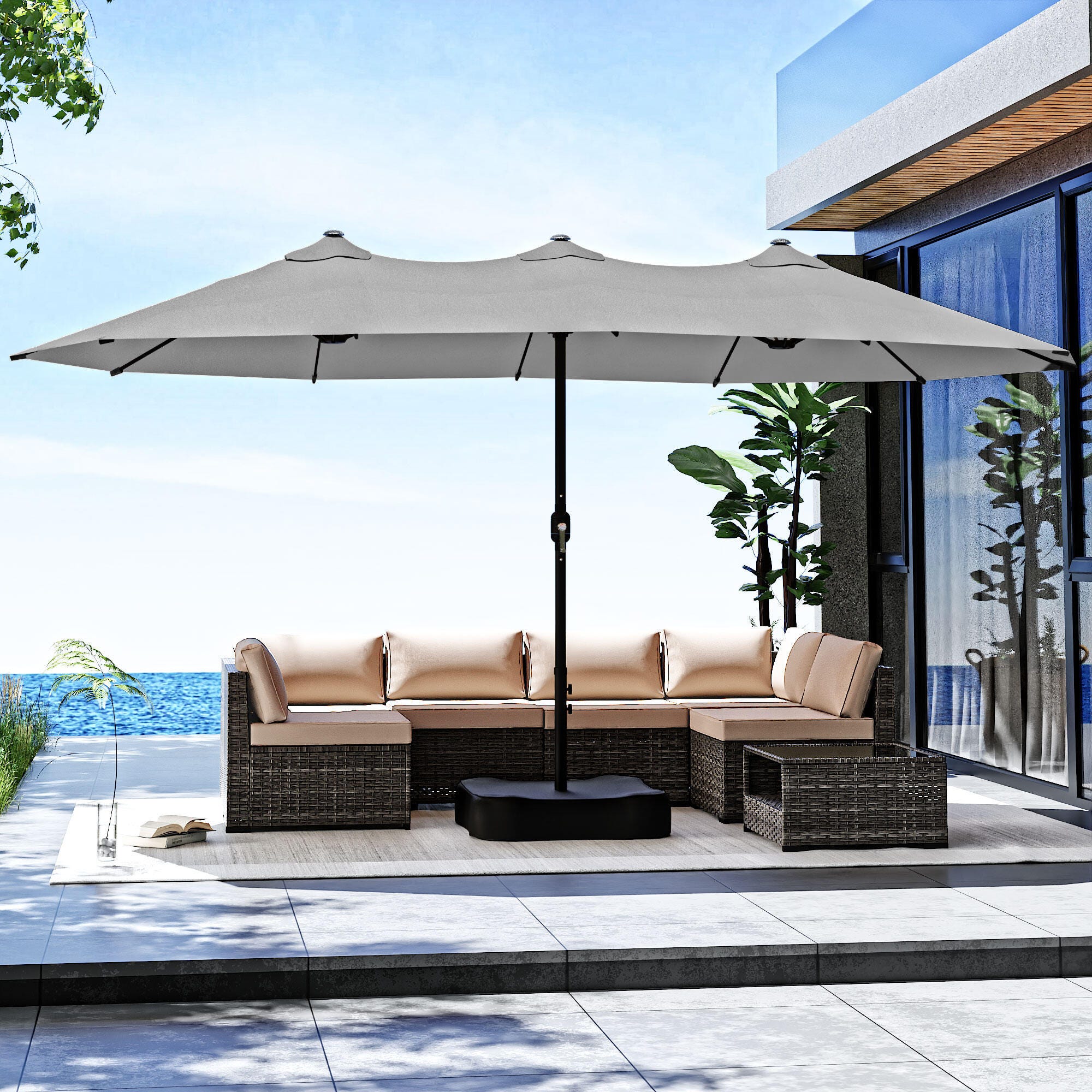 MORN HILL LLC Palm Shade 15' Outdoor Umbrella, Gray/Black, rollover