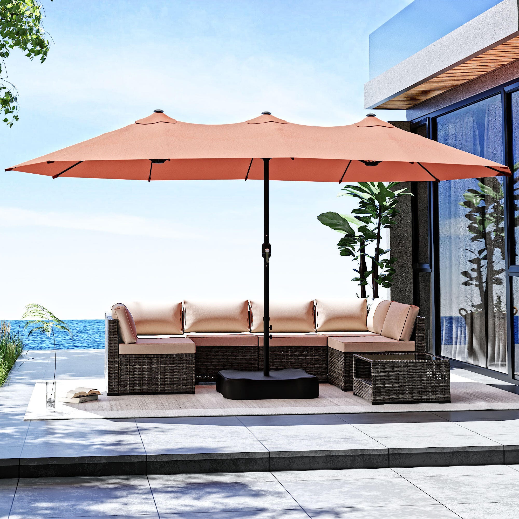 MORN HILL LLC Palm Shade 15' Outdoor Umbrella, Pink/Black, rollover