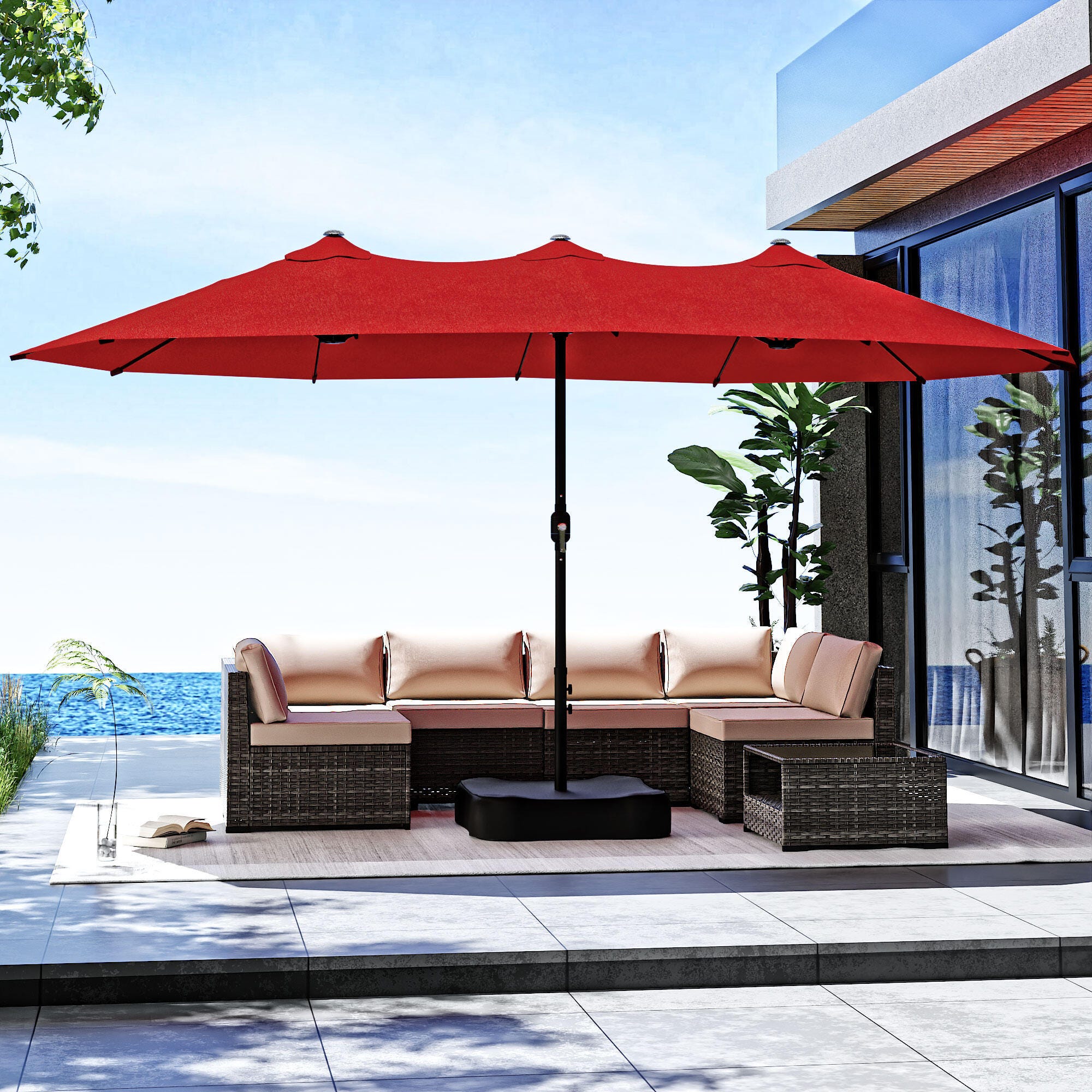 MORN HILL LLC Palm Shade 15' Outdoor Umbrella, Red/Black, rollover