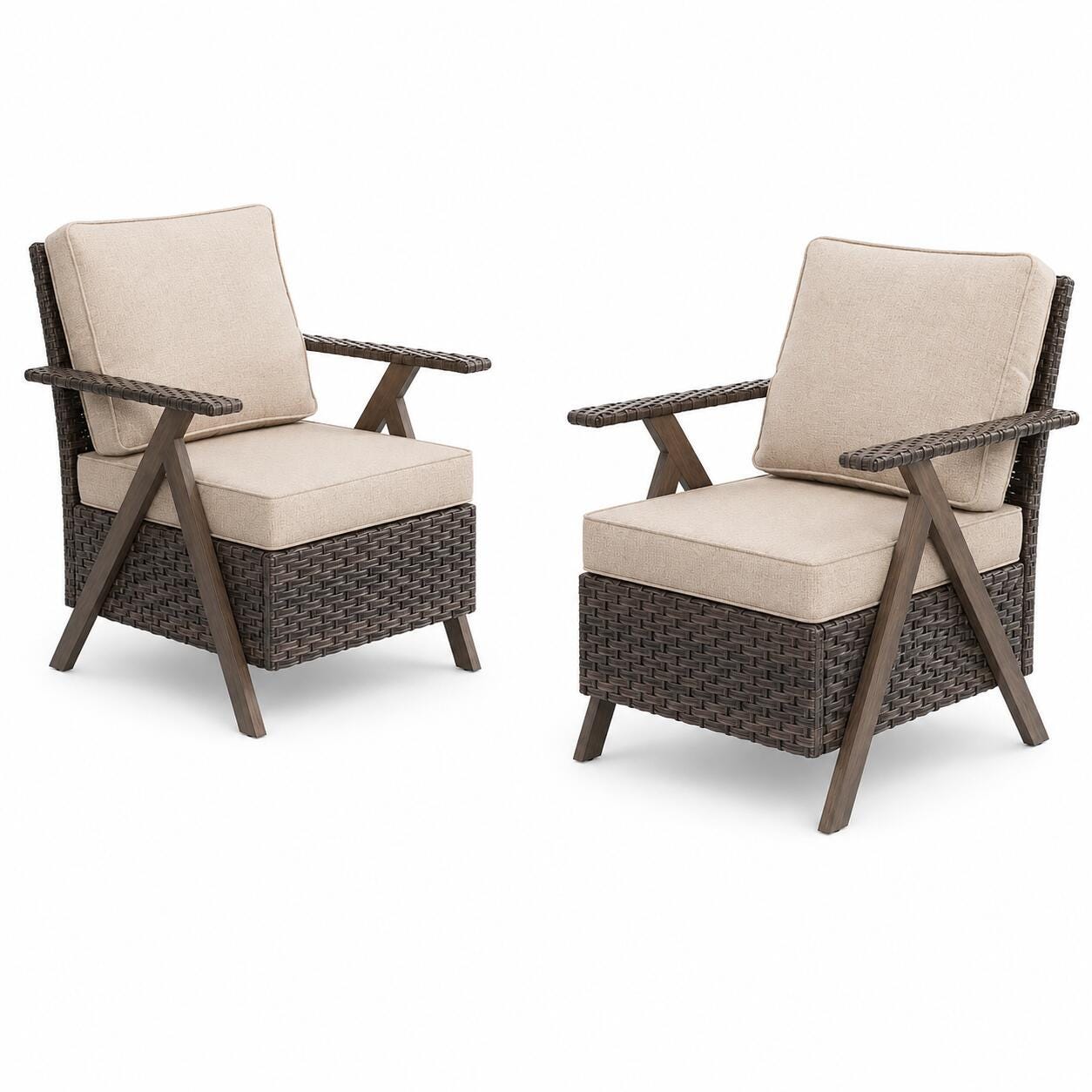 MORN HILL Sandy Shores Outdoor Lounge Chair (Set of 2), Beige/Brown, large