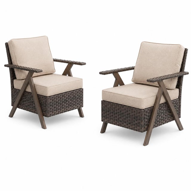 MORN HILL Sandy Shores Outdoor Lounge Chair (Set of 2), Beige/Brown