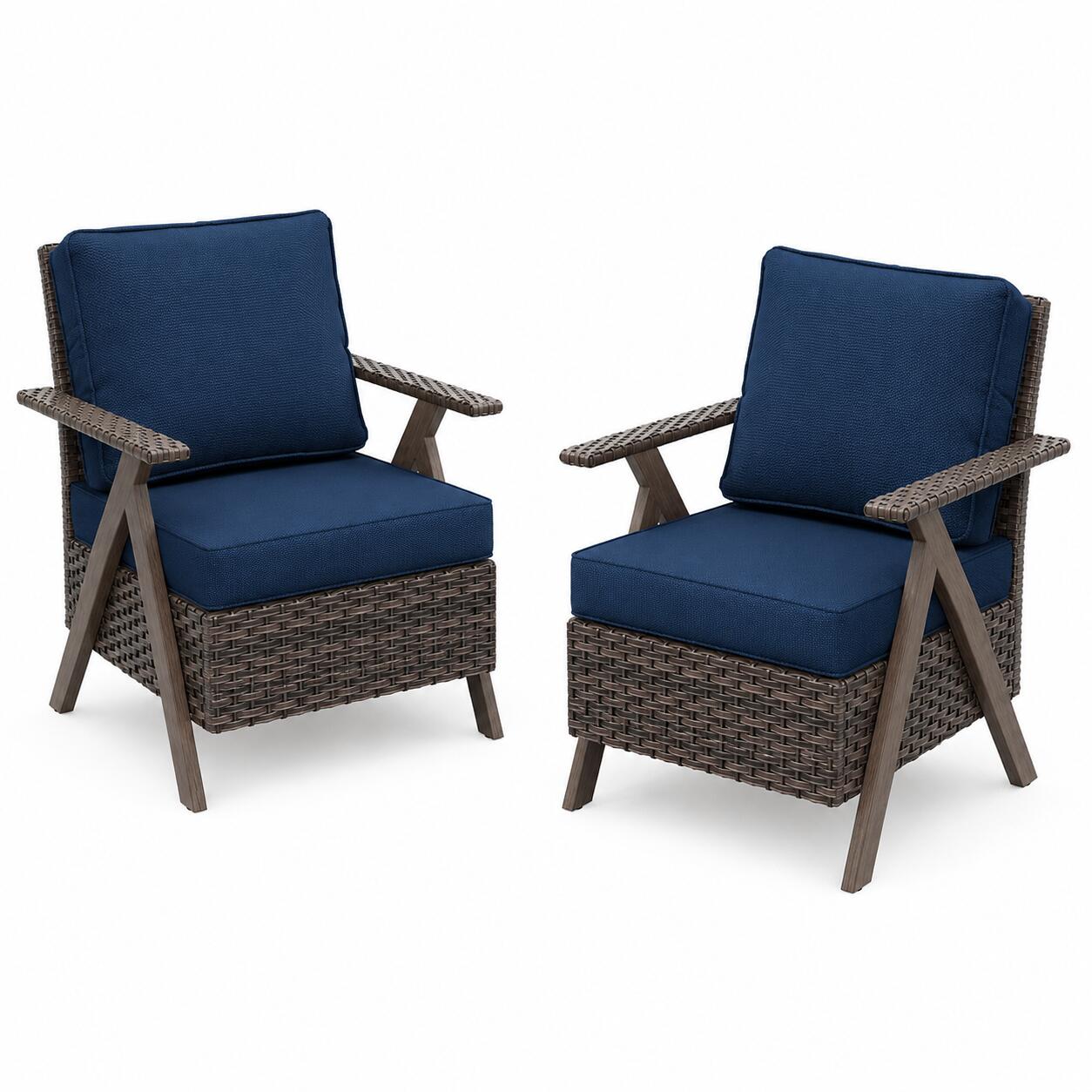 MORN HILL Sandy Shores Outdoor Lounge Chair (Set of 2), Blue/Brown, large