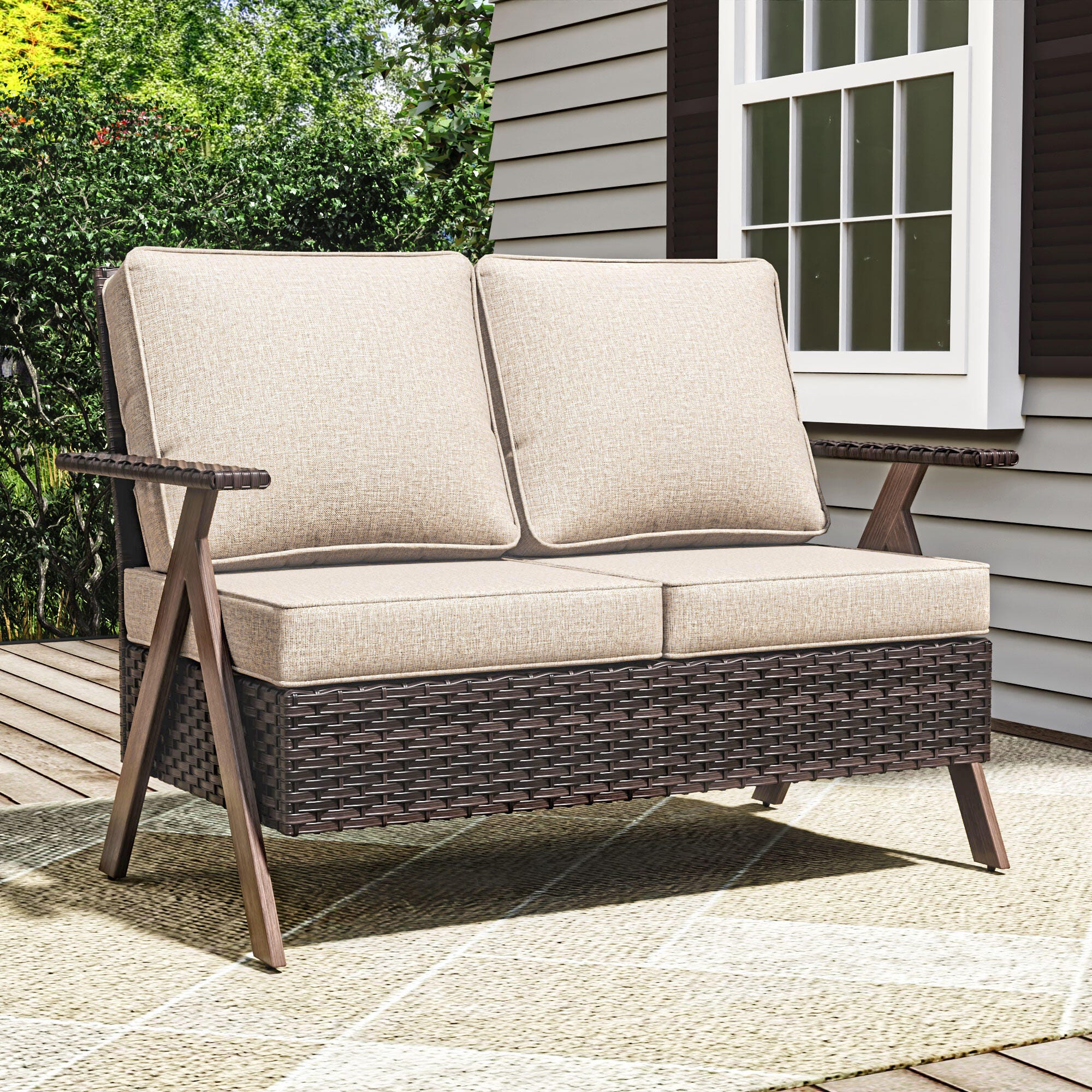 MORN HILL Sandy Shores Outdoor Loveseat, Beige/Brown, rollover