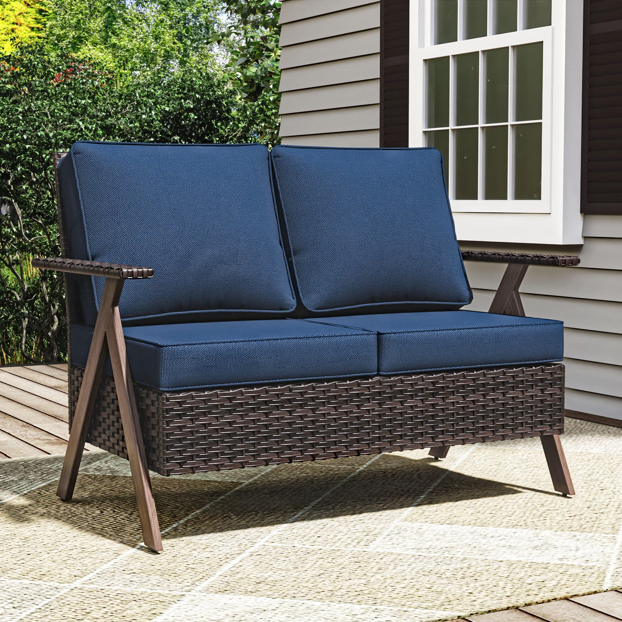 MORN HILL Sandy Shores Outdoor Loveseat, Blue/Brown, rollover