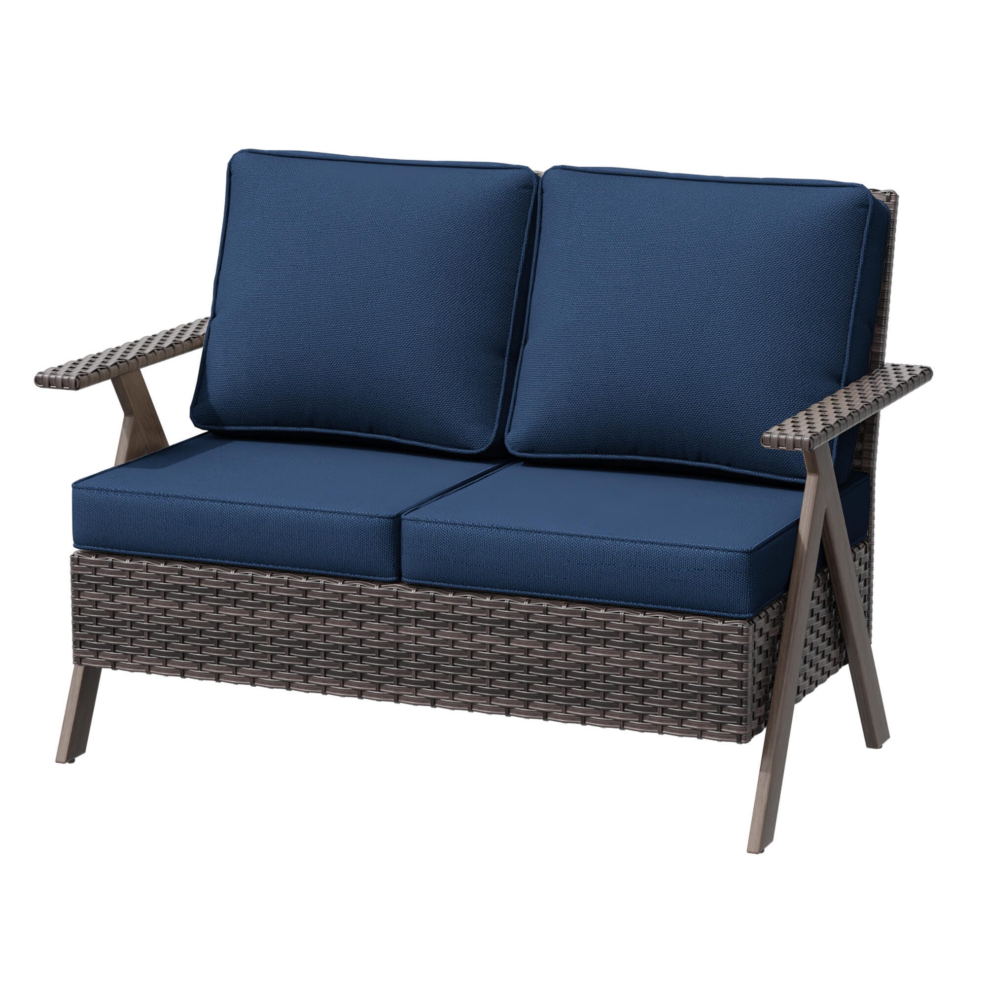 MORN HILL Sandy Shores Outdoor Loveseat, Blue/Brown, large