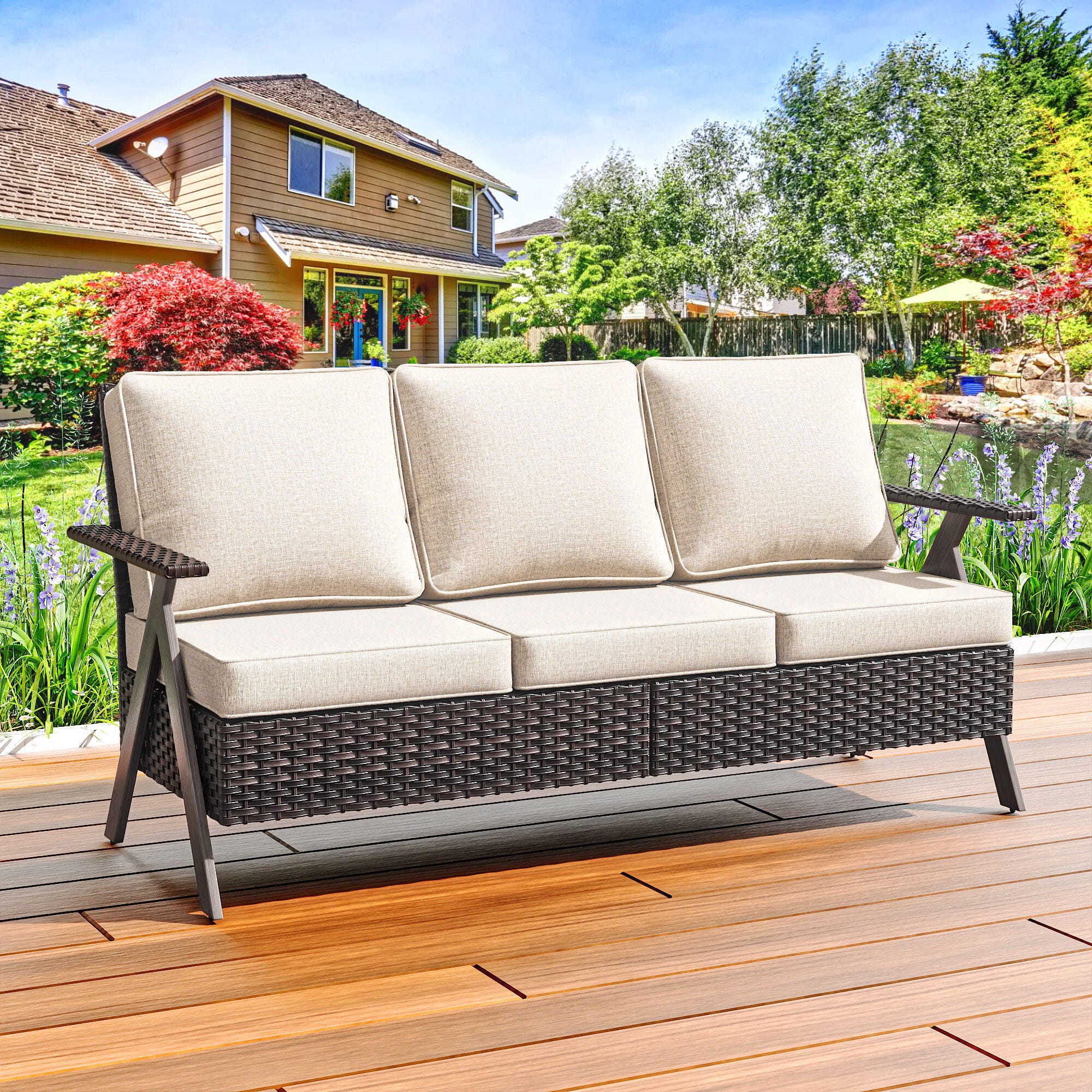 MORN HILL Sandy Shores Outdoor Sofa, Beige/Brown, rollover