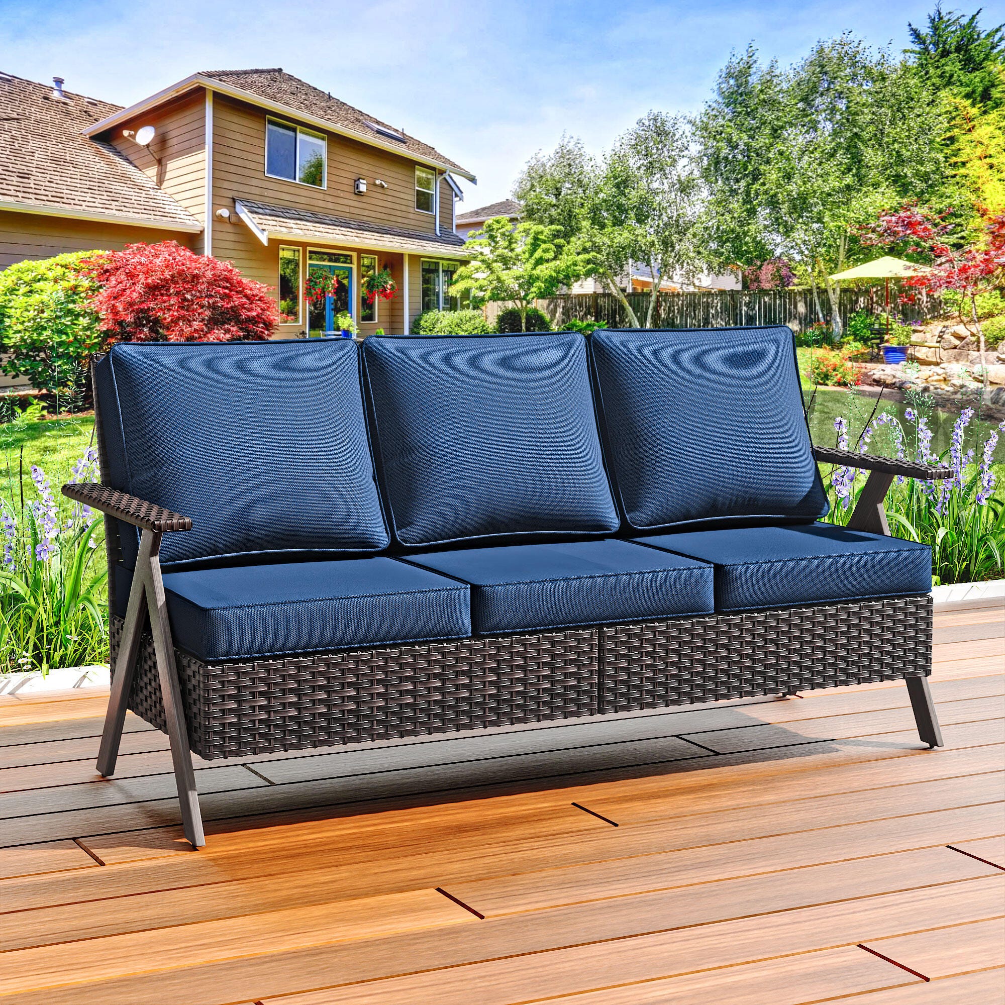 MORN HILL Sandy Shores Outdoor Sofa, Blue/Brown, rollover