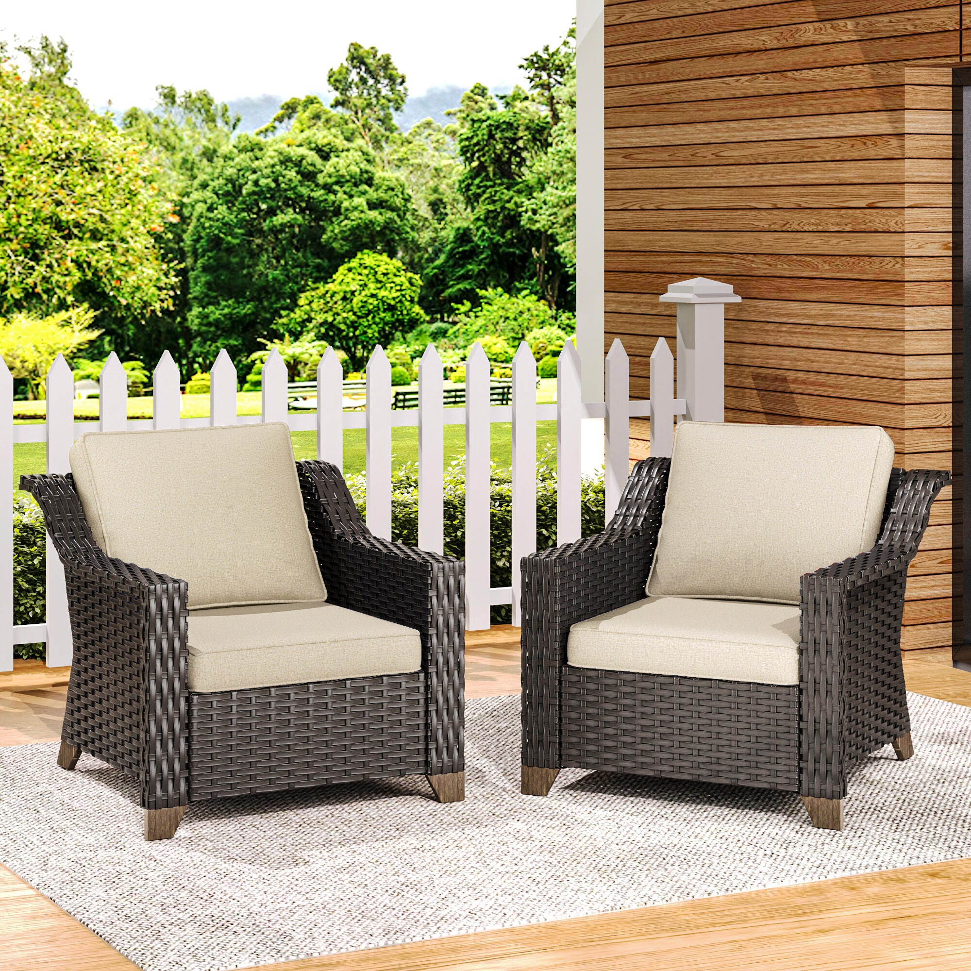 MORN HILL Sunset Cove Outdoor Lounge Chair (Set of 2), Beige/Brown, rollover