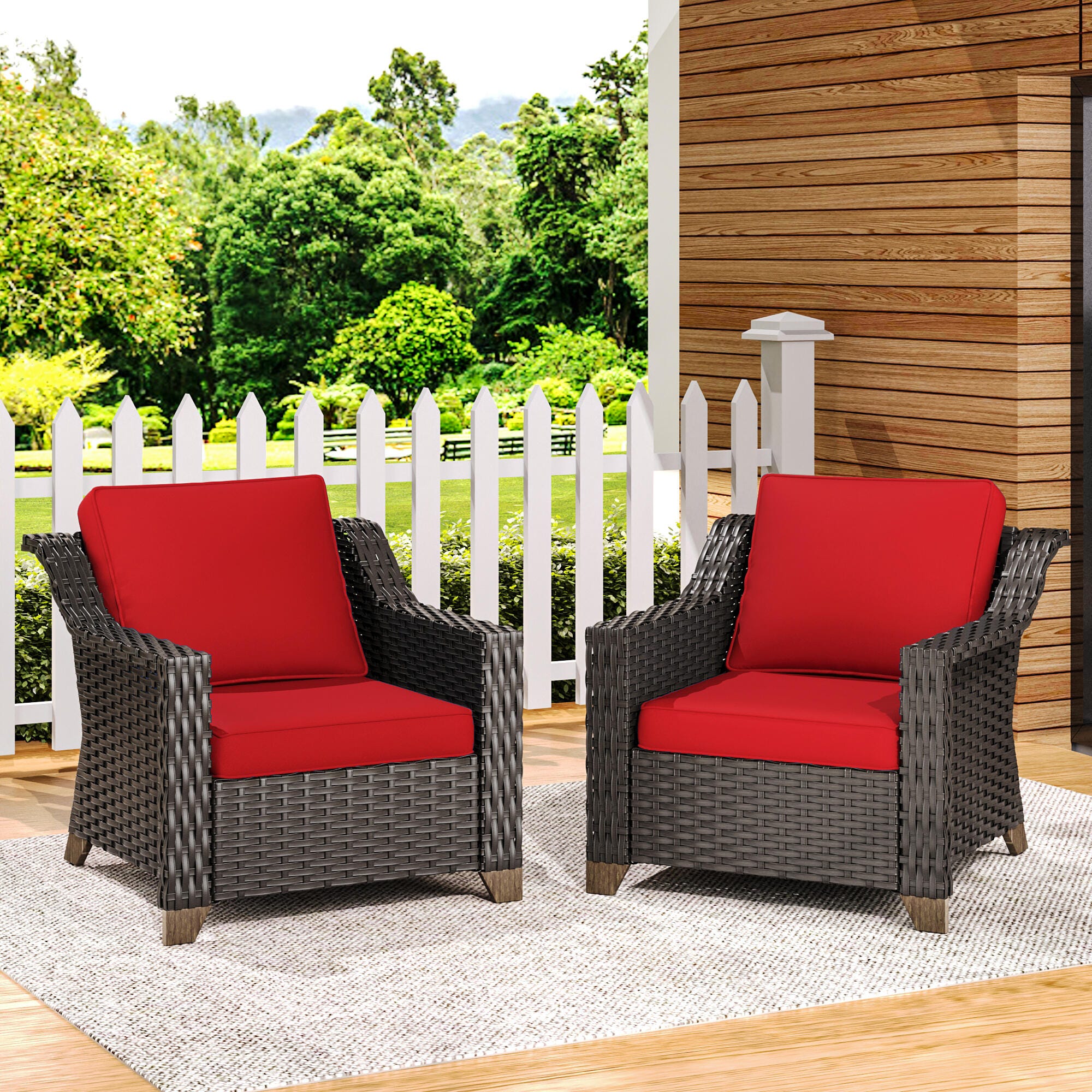 MORN HILL Sunset Cove Outdoor Lounge Chair (Set of 2), Red/Brown, rollover